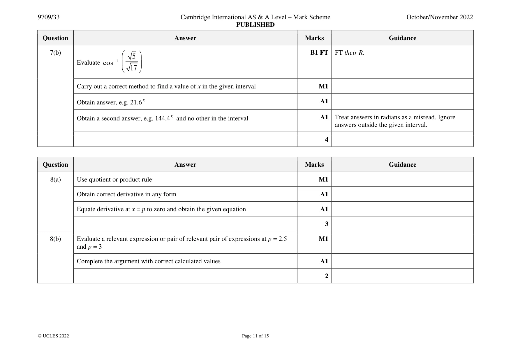 Mark scheme, page 11 of 15