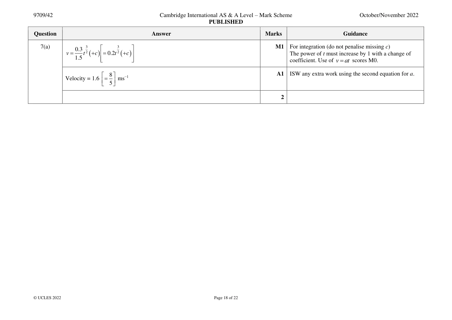 Mark scheme, page 18 of 22