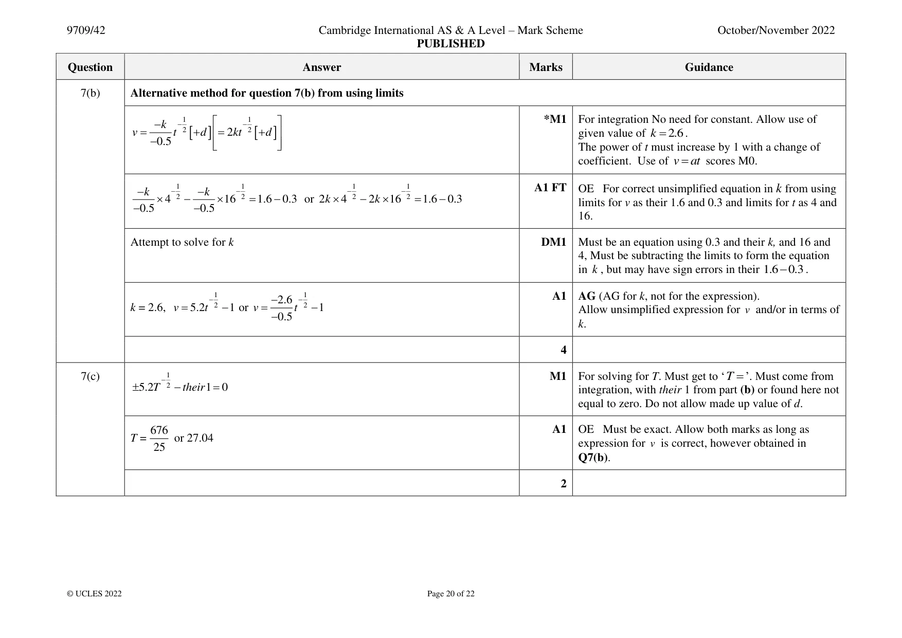 Mark scheme, page 20 of 22