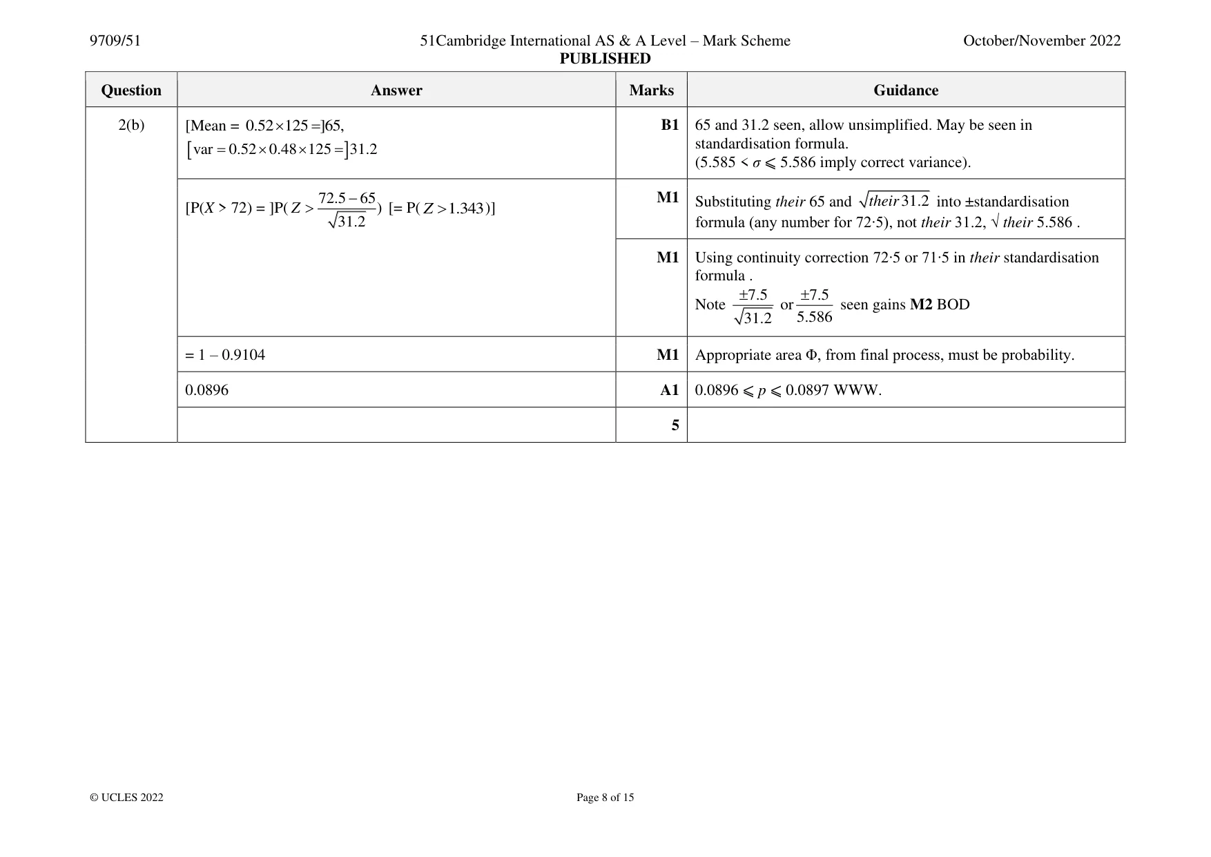 Mark scheme, page 8 of 15