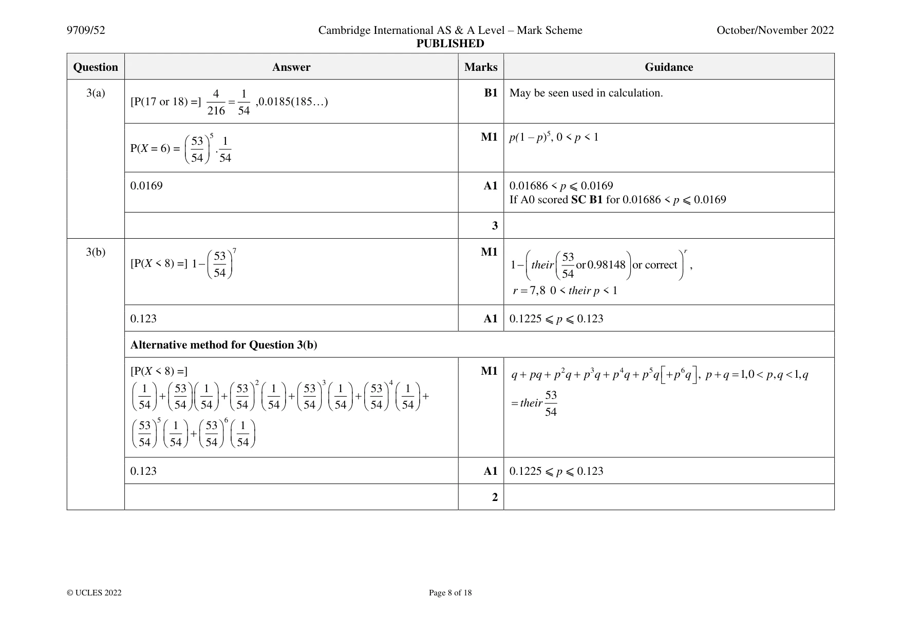 Mark scheme, page 8 of 18
