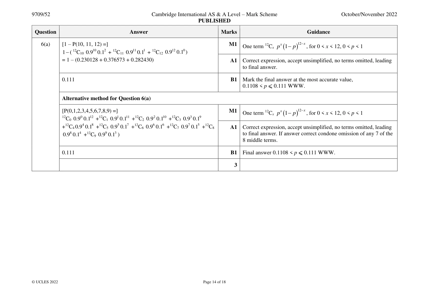 Mark scheme, page 14 of 18