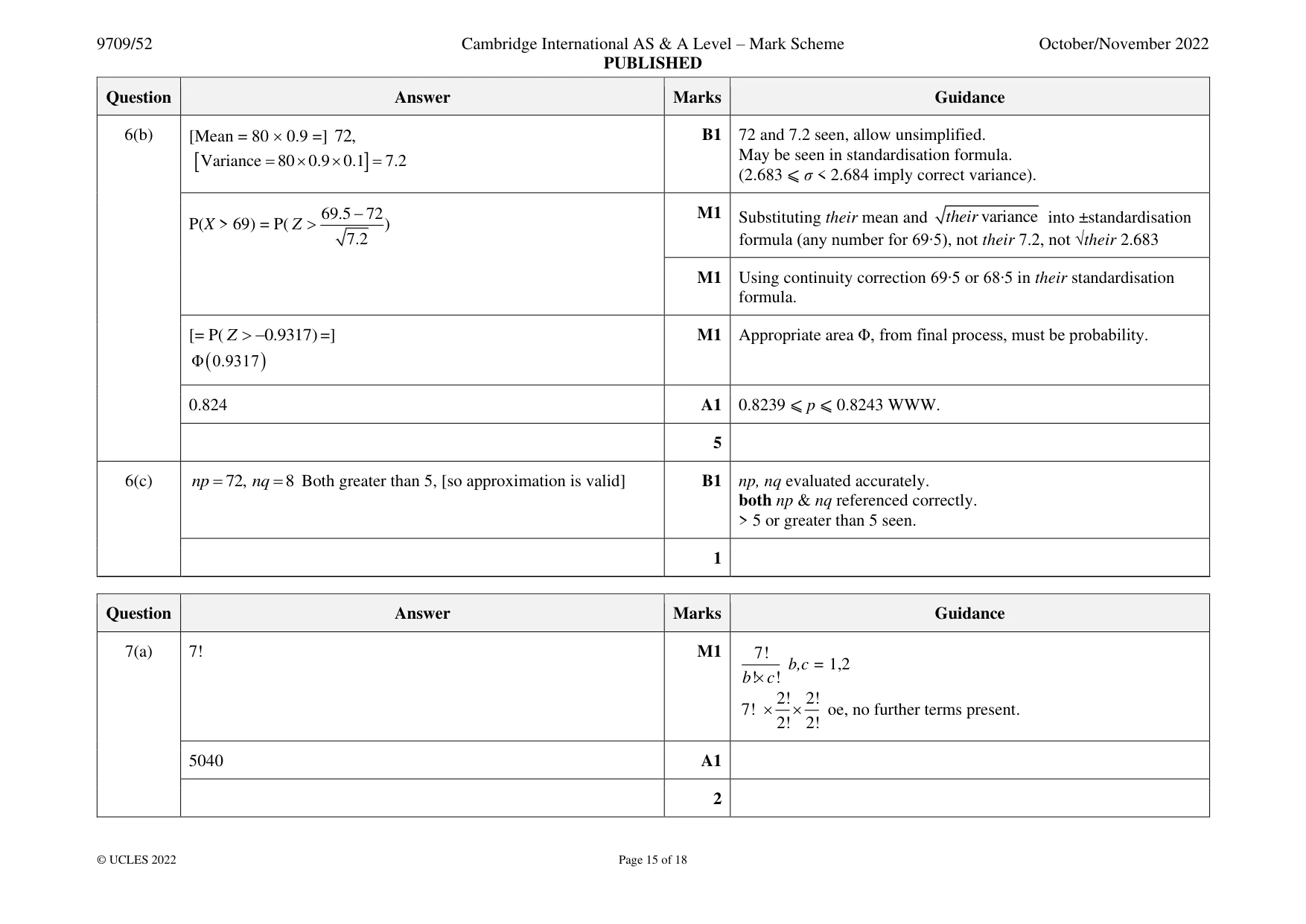 Mark scheme, page 15 of 18