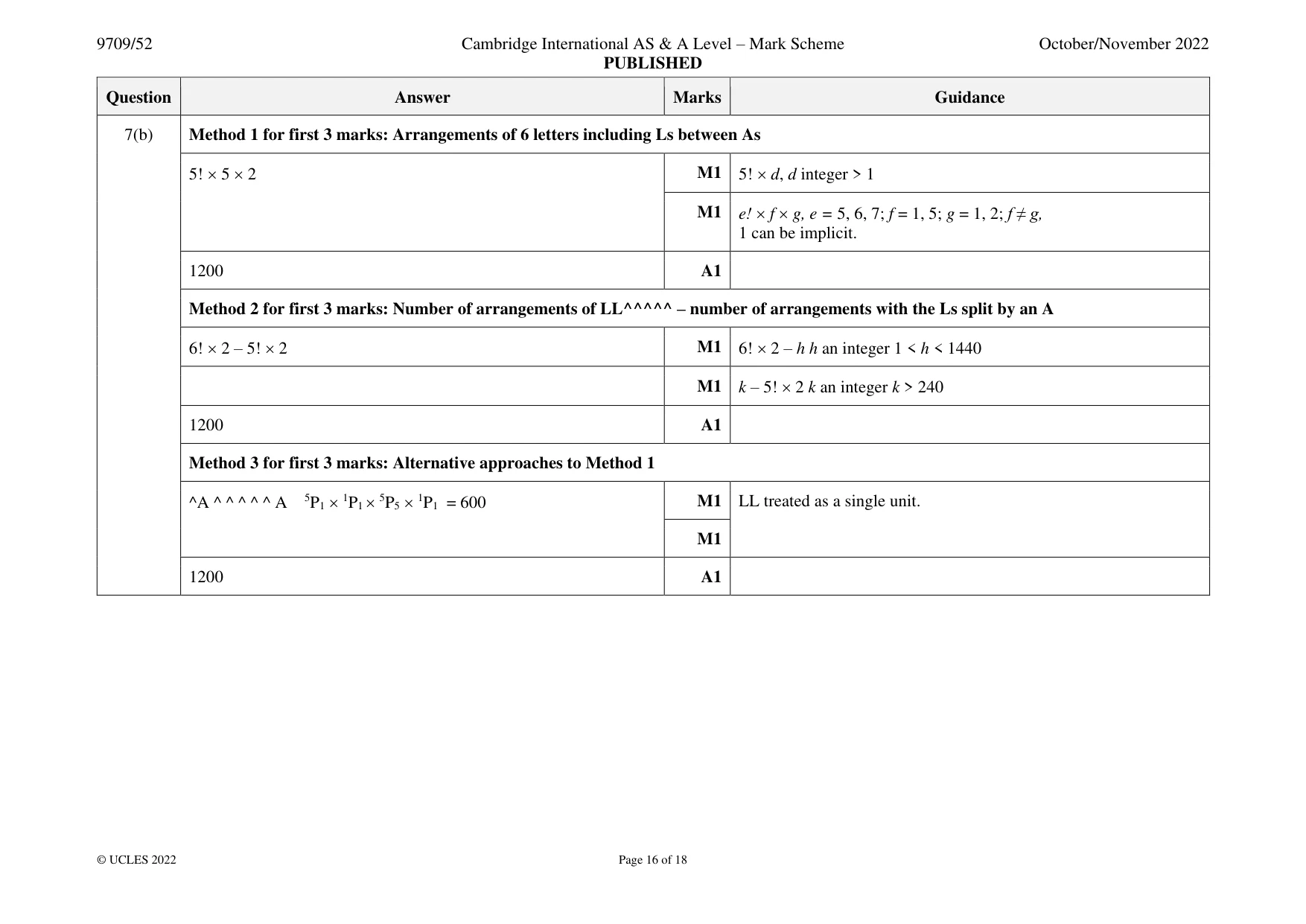 Mark scheme, page 16 of 18