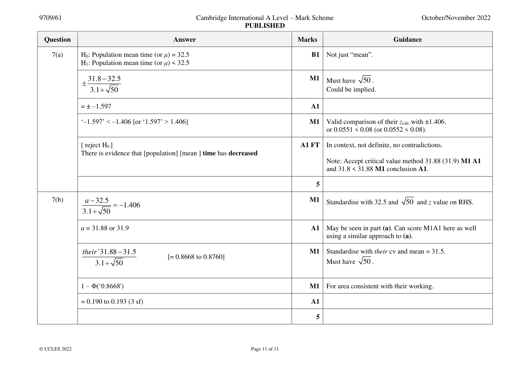 Mark scheme, page 11 of 11