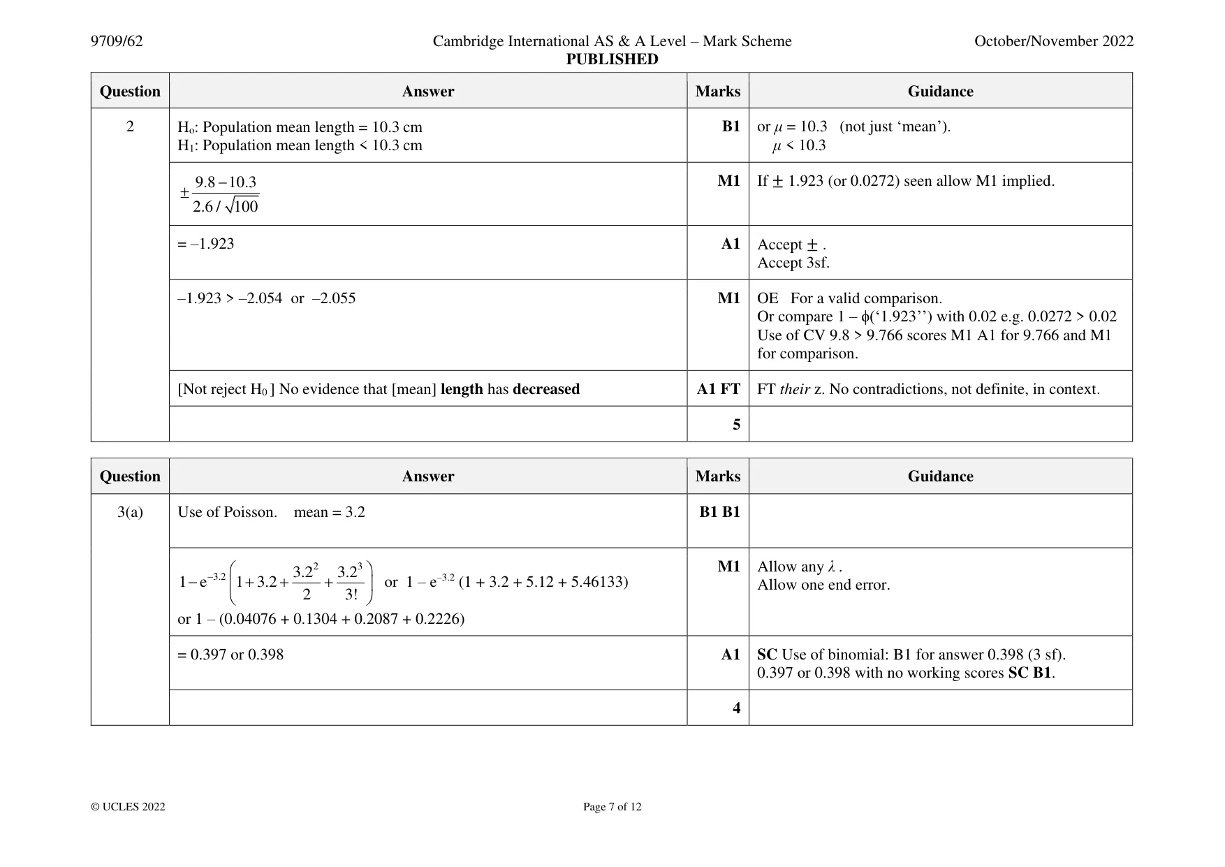 Mark scheme, page 7 of 12