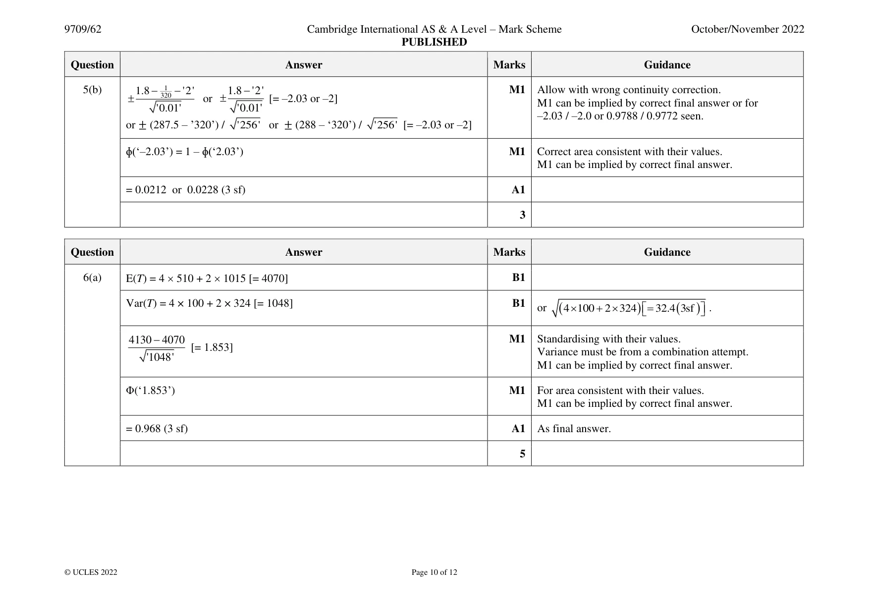 Mark scheme, page 10 of 12