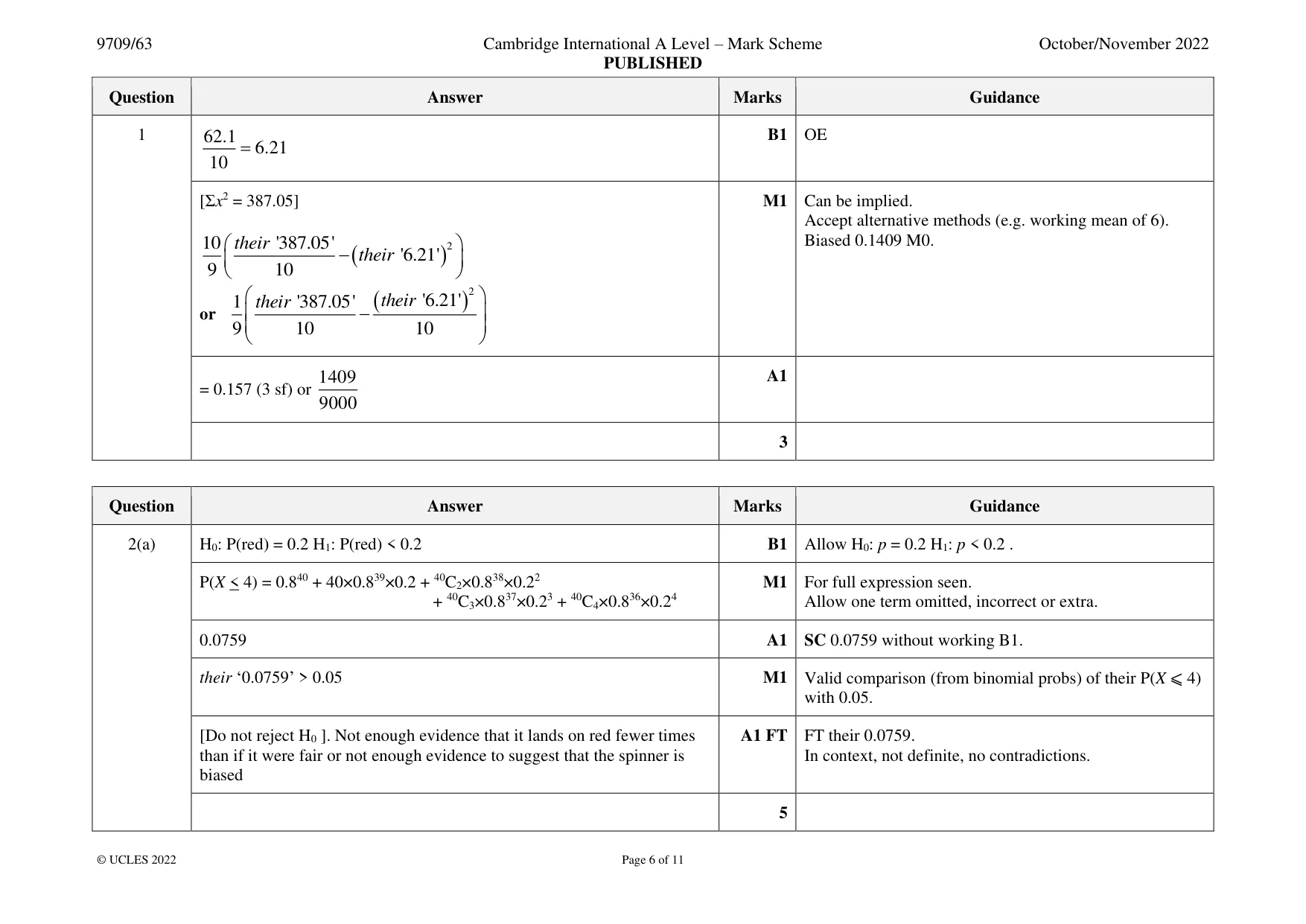 Mark scheme, page 6 of 11