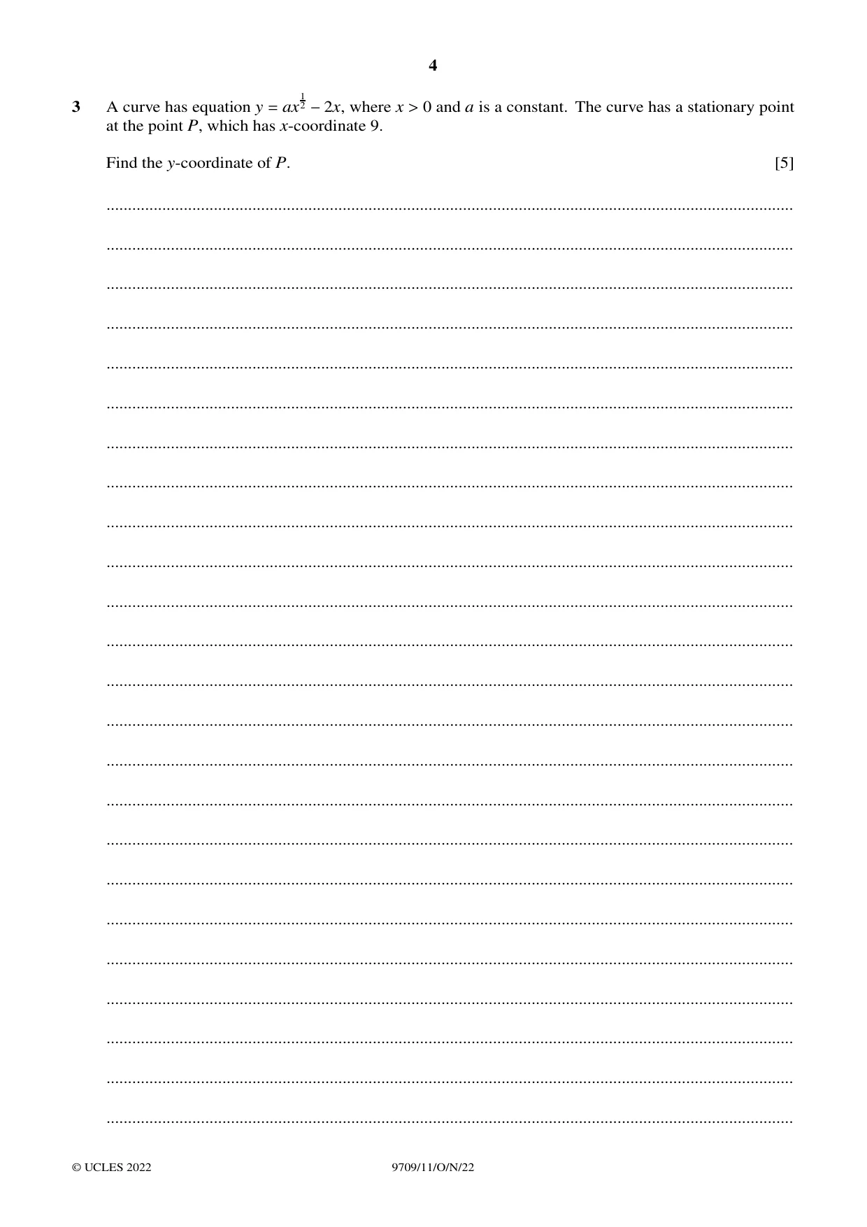 Cambridge A Level Mathematics 9709 2022 Oct/Nov Paper 1 · Variant 1 question paper, page 4 of 20
