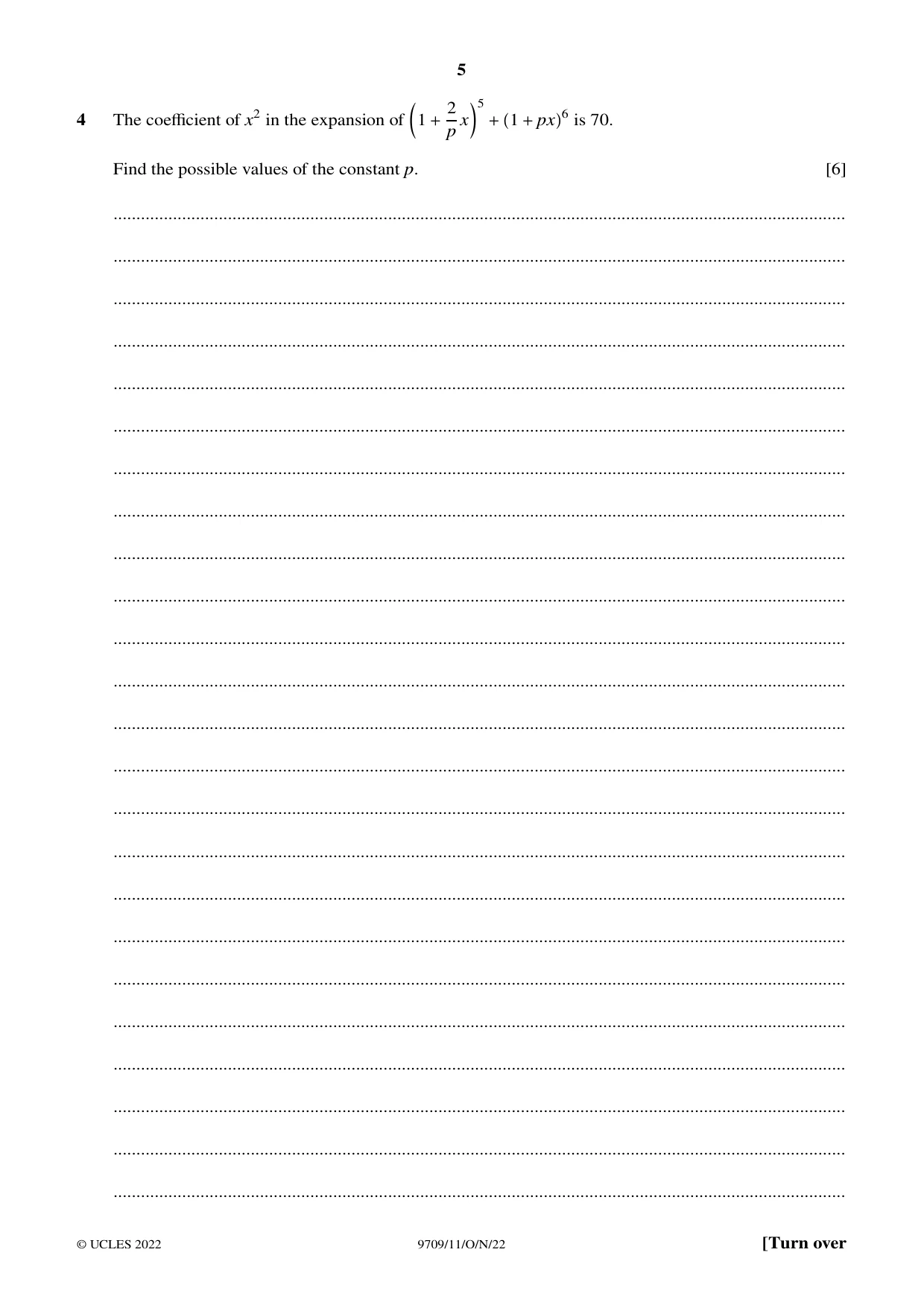 Cambridge A Level Mathematics 9709 2022 Oct/Nov Paper 1 · Variant 1 question paper, page 5 of 20