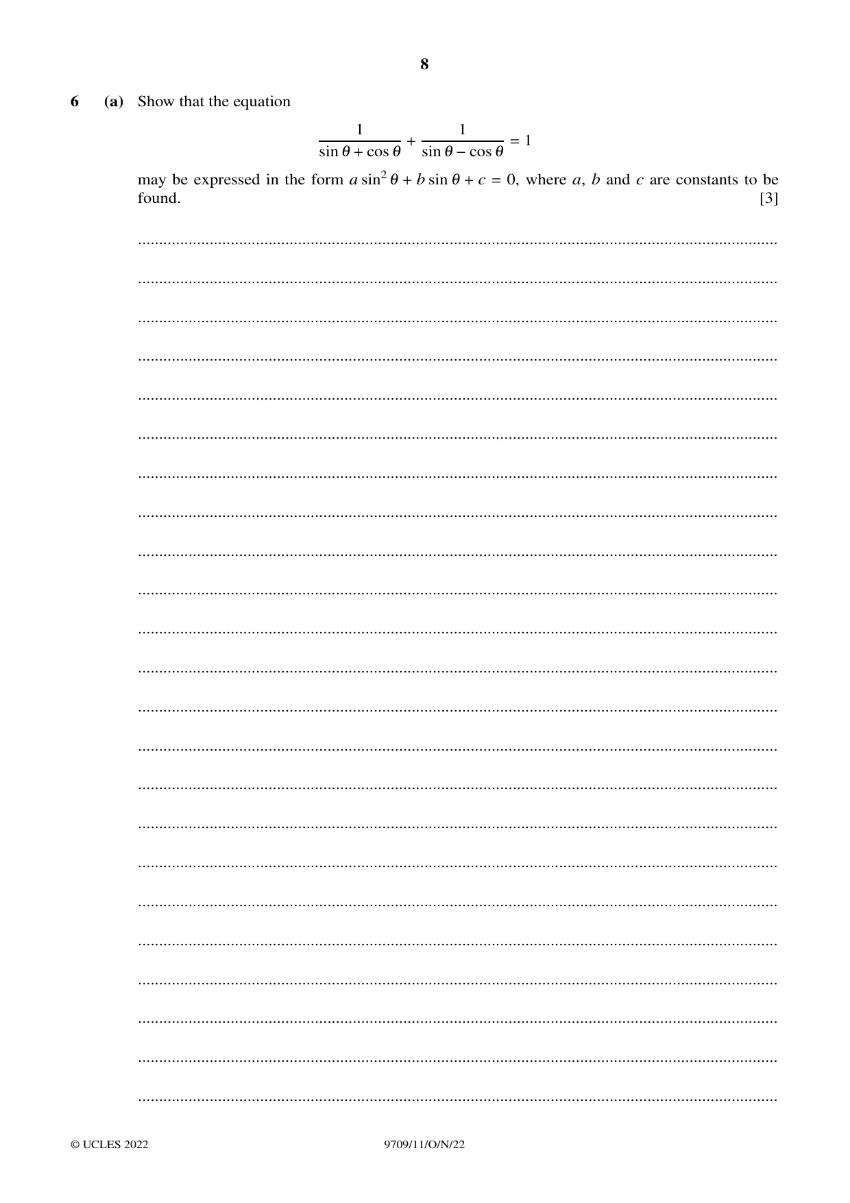 Cambridge A Level Mathematics 9709 2022 Oct/Nov Paper 1 · Variant 1 question paper, page 8 of 20