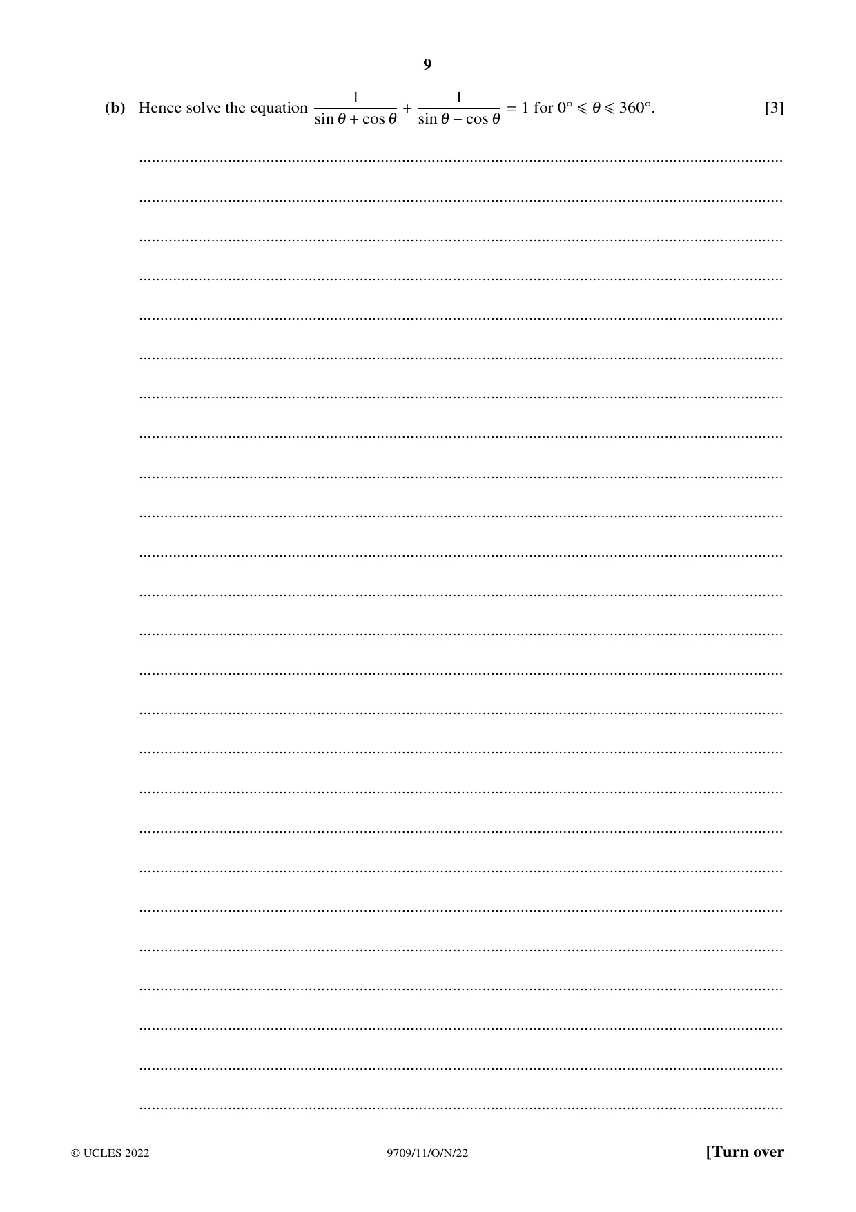Cambridge A Level Mathematics 9709 2022 Oct/Nov Paper 1 · Variant 1 question paper, page 9 of 20