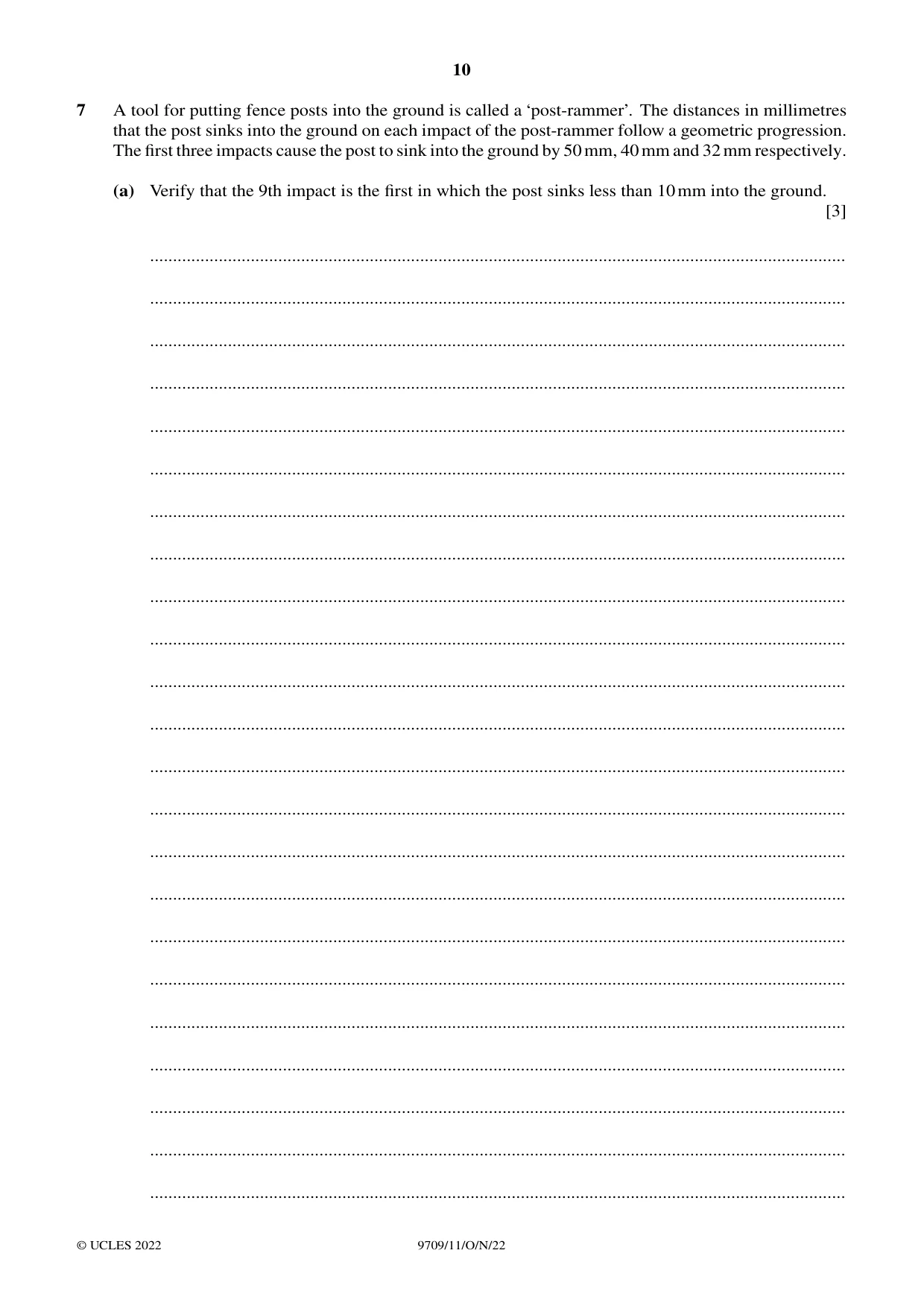 Cambridge A Level Mathematics 9709 2022 Oct/Nov Paper 1 · Variant 1 question paper, page 10 of 20