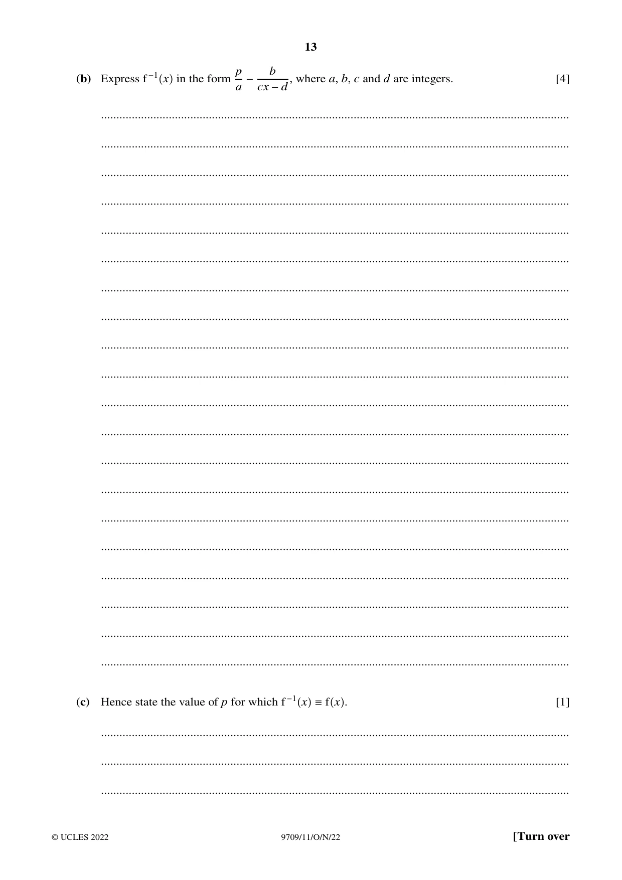 Cambridge A Level Mathematics 9709 2022 Oct/Nov Paper 1 · Variant 1 question paper, page 13 of 20