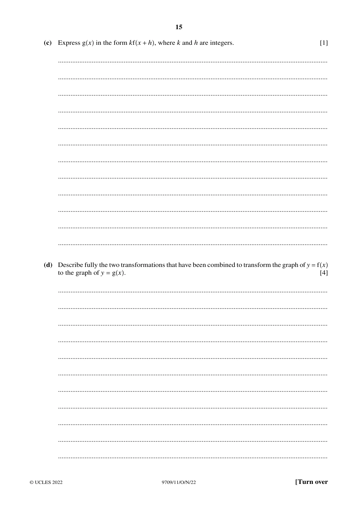 Cambridge A Level Mathematics 9709 2022 Oct/Nov Paper 1 · Variant 1 question paper, page 15 of 20