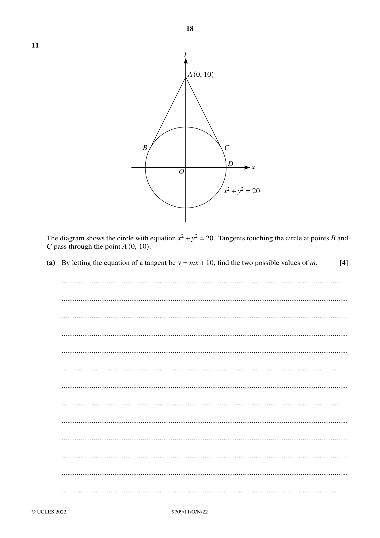 Cambridge A Level Mathematics 9709 2022 Oct/Nov Paper 1 · Variant 1 question paper, page 18 of 20