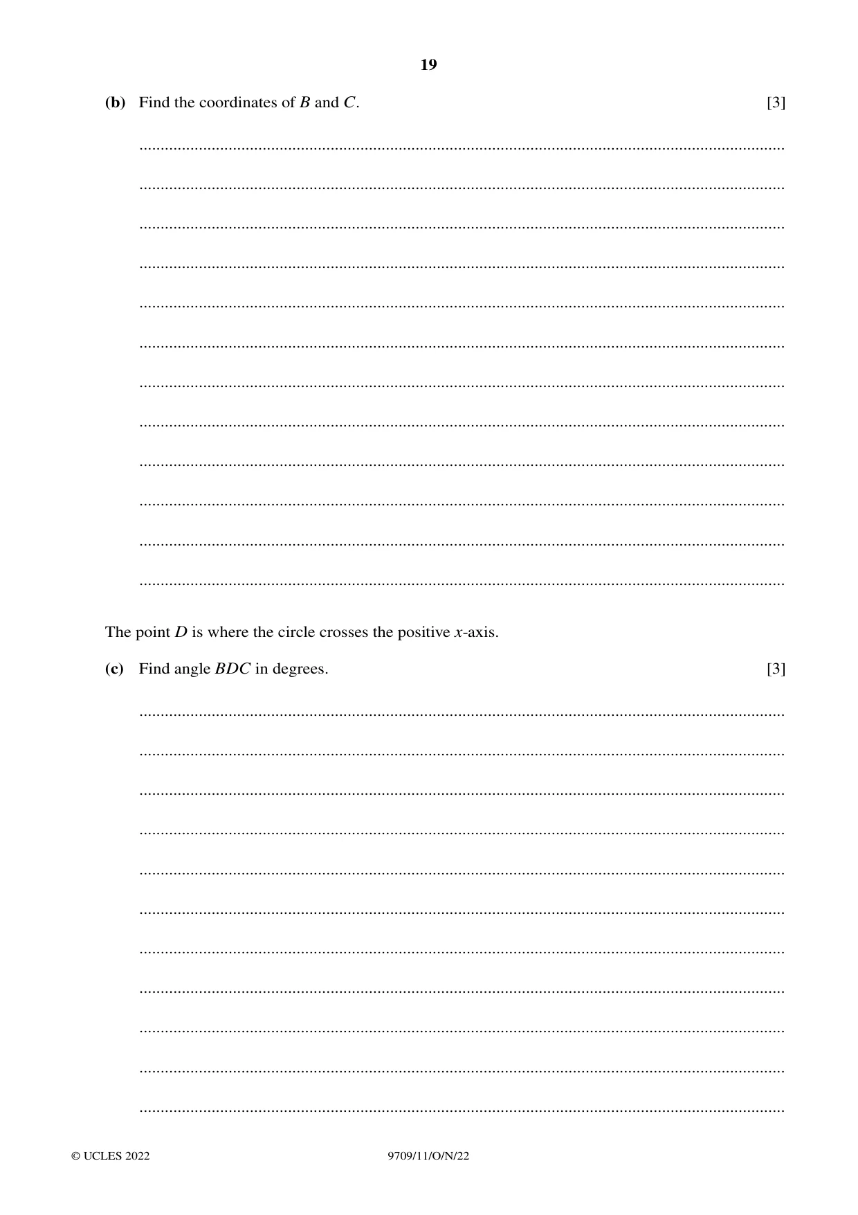 Cambridge A Level Mathematics 9709 2022 Oct/Nov Paper 1 · Variant 1 question paper, page 19 of 20