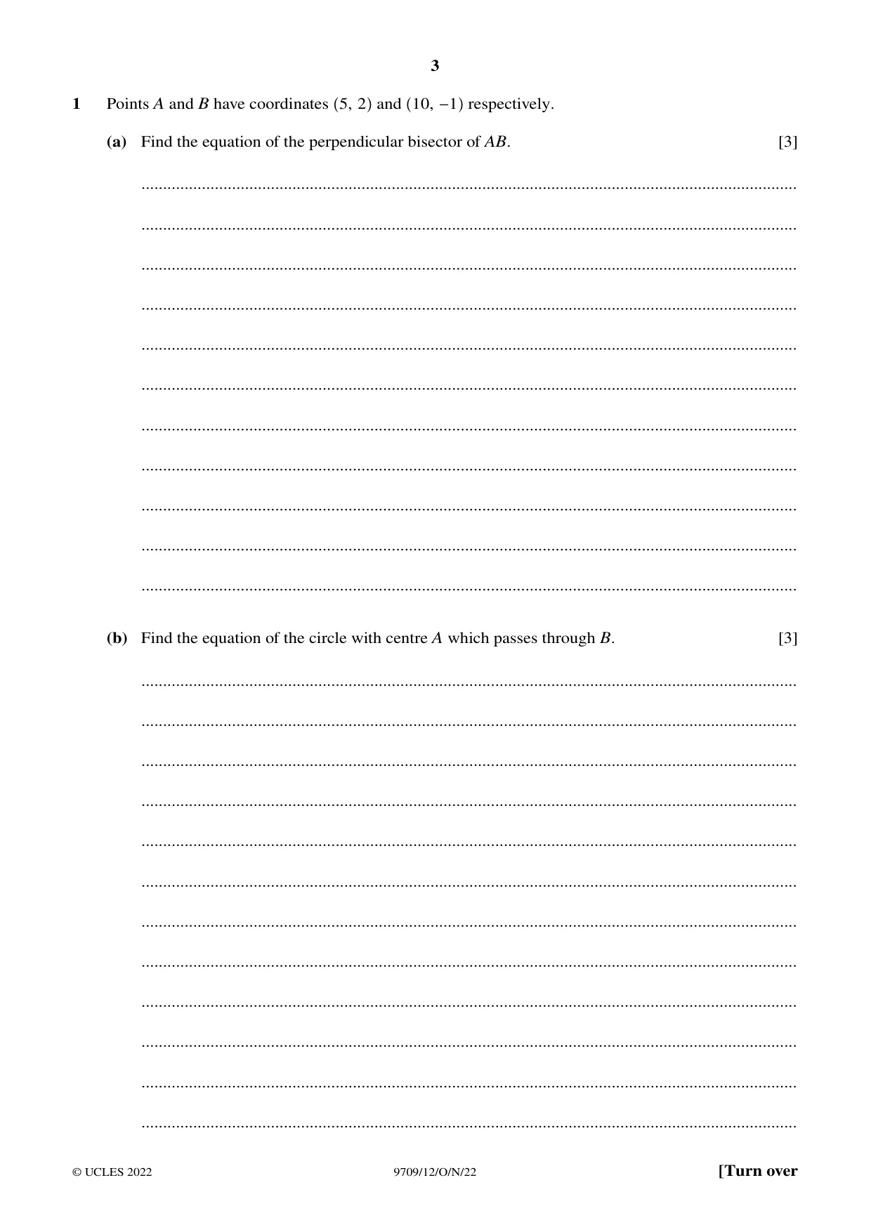 Cambridge A Level Mathematics 9709 2022 Oct/Nov Paper 1 · Variant 2 question paper, page 3 of 20