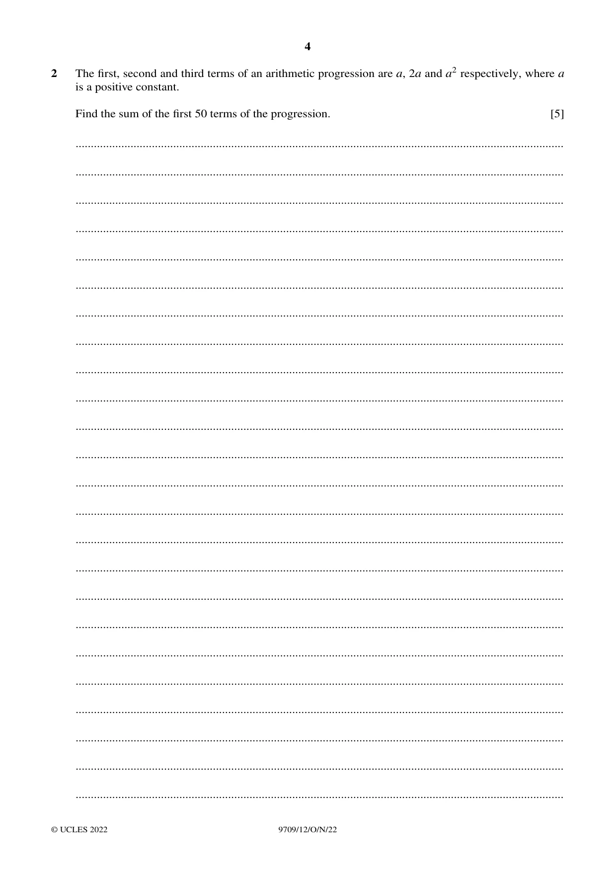 Cambridge A Level Mathematics 9709 2022 Oct/Nov Paper 1 · Variant 2 question paper, page 4 of 20