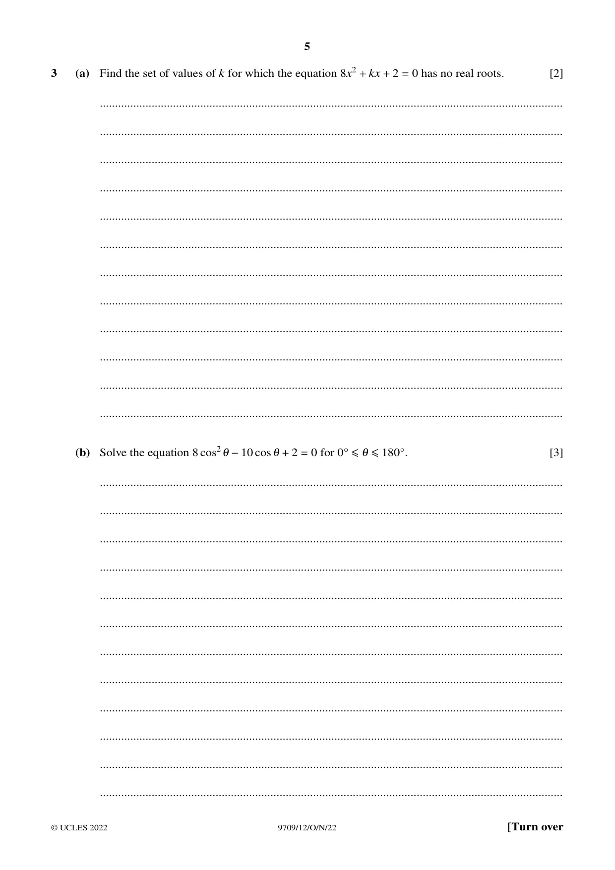 Cambridge A Level Mathematics 9709 2022 Oct/Nov Paper 1 · Variant 2 question paper, page 5 of 20