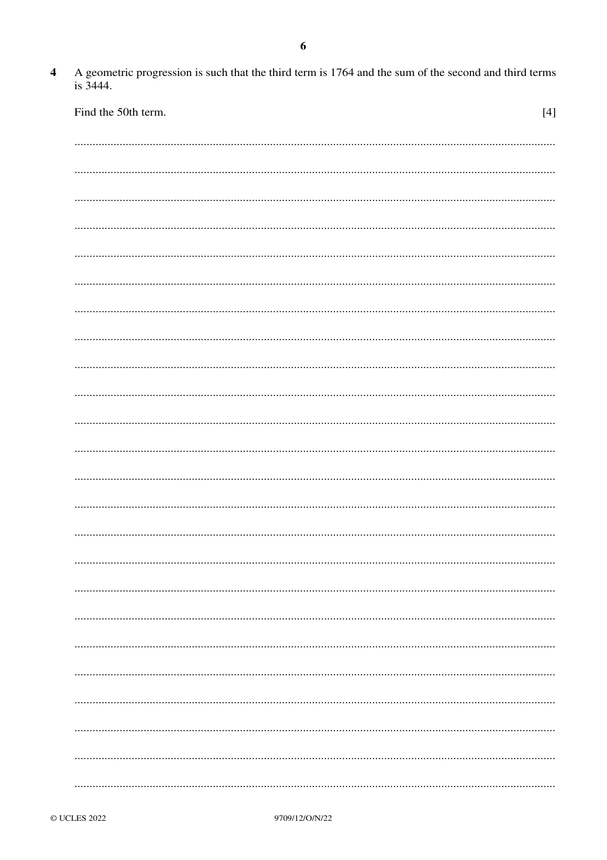 Cambridge A Level Mathematics 9709 2022 Oct/Nov Paper 1 · Variant 2 question paper, page 6 of 20
