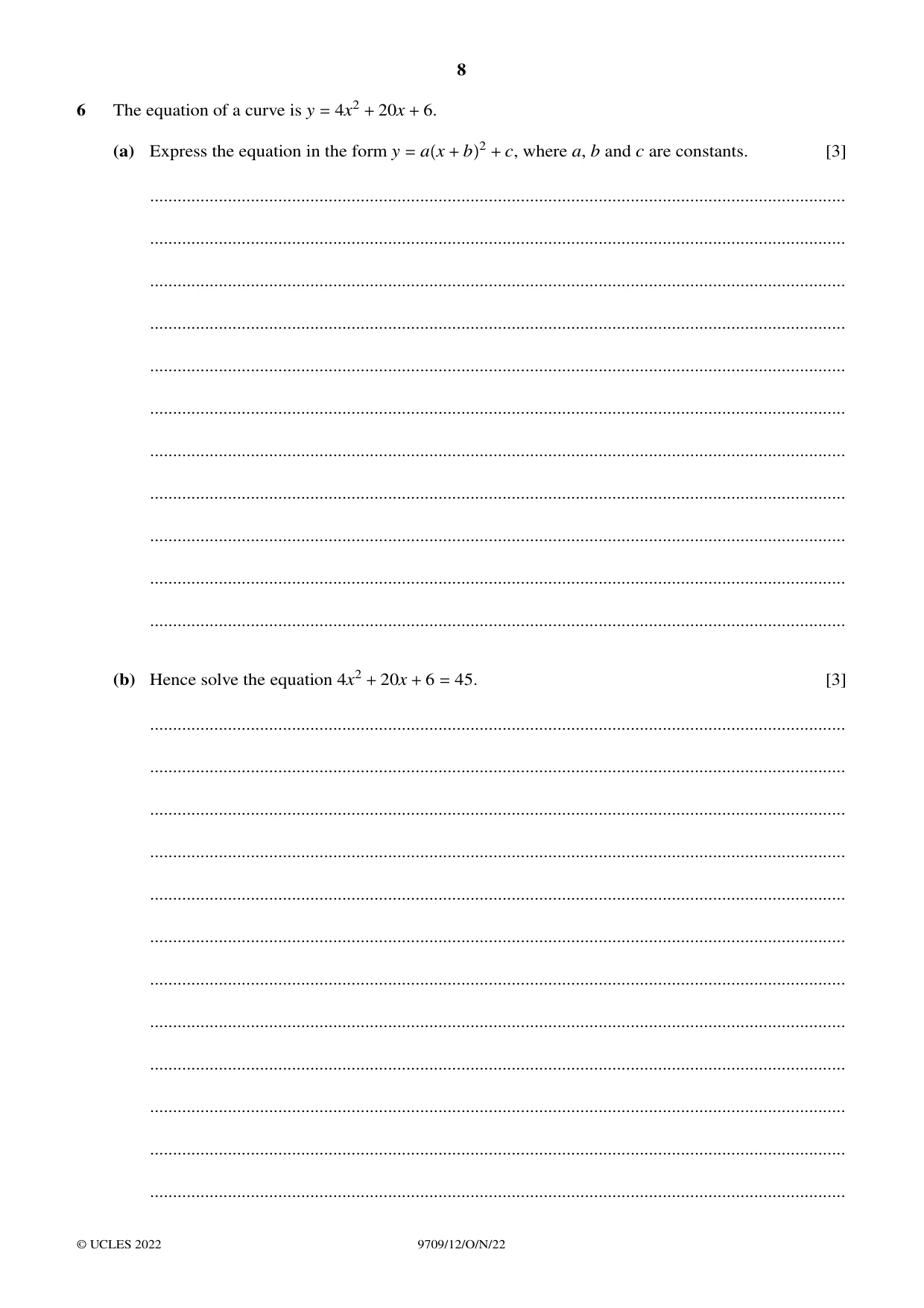 Cambridge A Level Mathematics 9709 2022 Oct/Nov Paper 1 · Variant 2 question paper, page 8 of 20