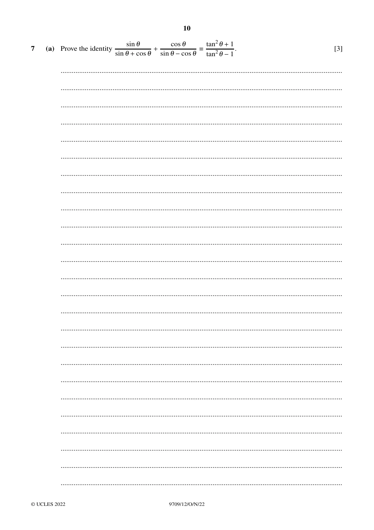 Cambridge A Level Mathematics 9709 2022 Oct/Nov Paper 1 · Variant 2 question paper, page 10 of 20