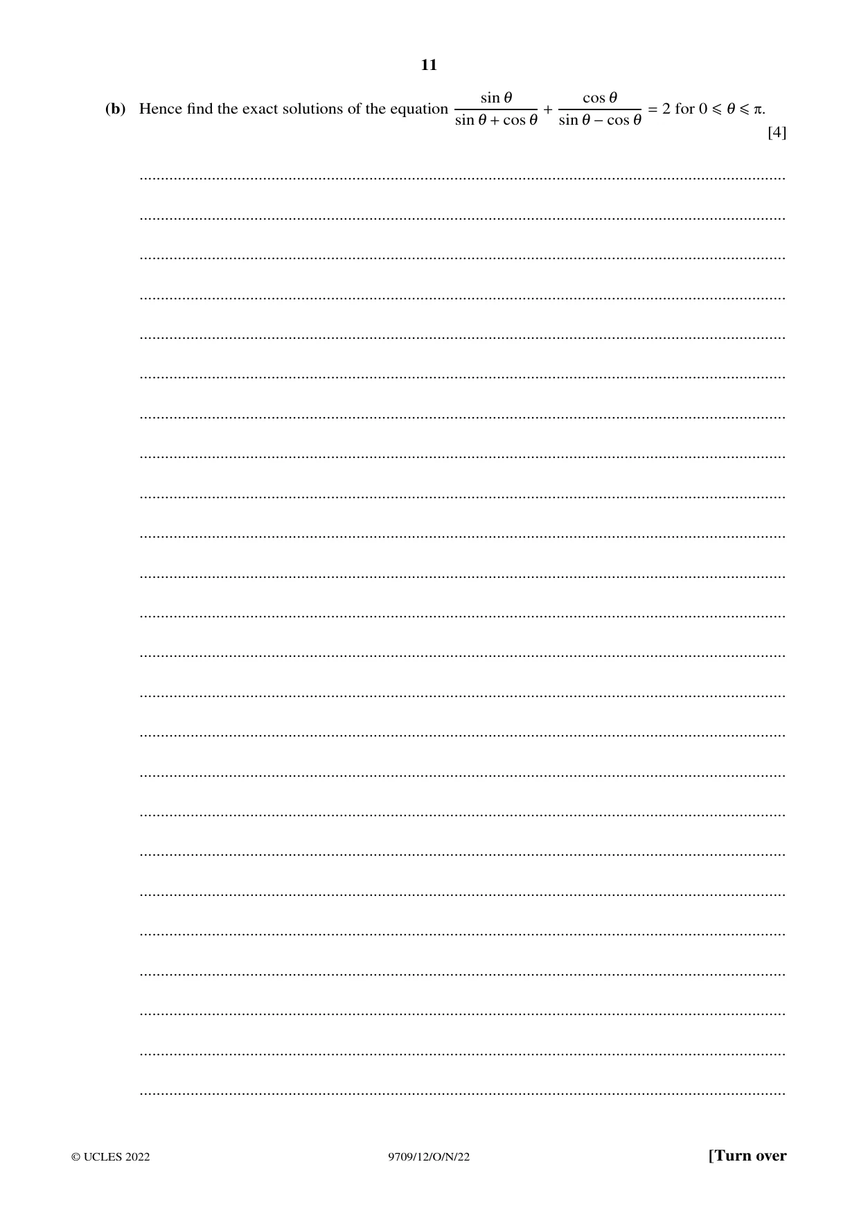 Cambridge A Level Mathematics 9709 2022 Oct/Nov Paper 1 · Variant 2 question paper, page 11 of 20