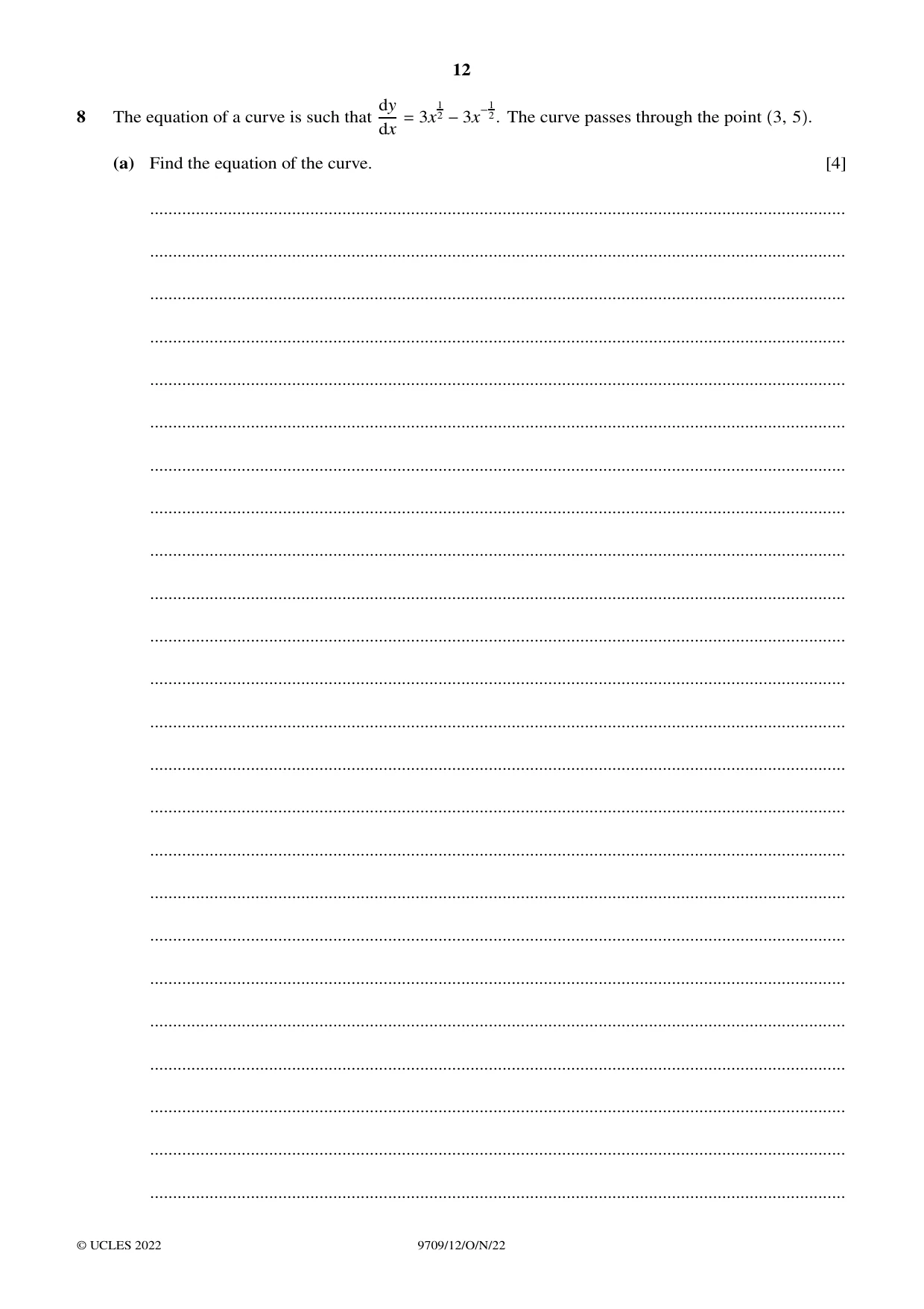 Cambridge A Level Mathematics 9709 2022 Oct/Nov Paper 1 · Variant 2 question paper, page 12 of 20