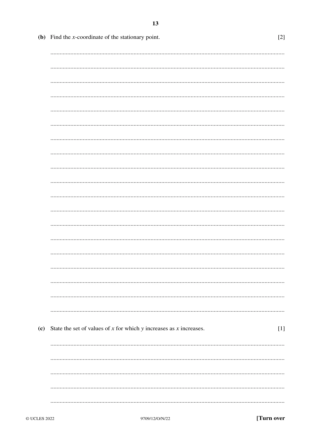 Cambridge A Level Mathematics 9709 2022 Oct/Nov Paper 1 · Variant 2 question paper, page 13 of 20