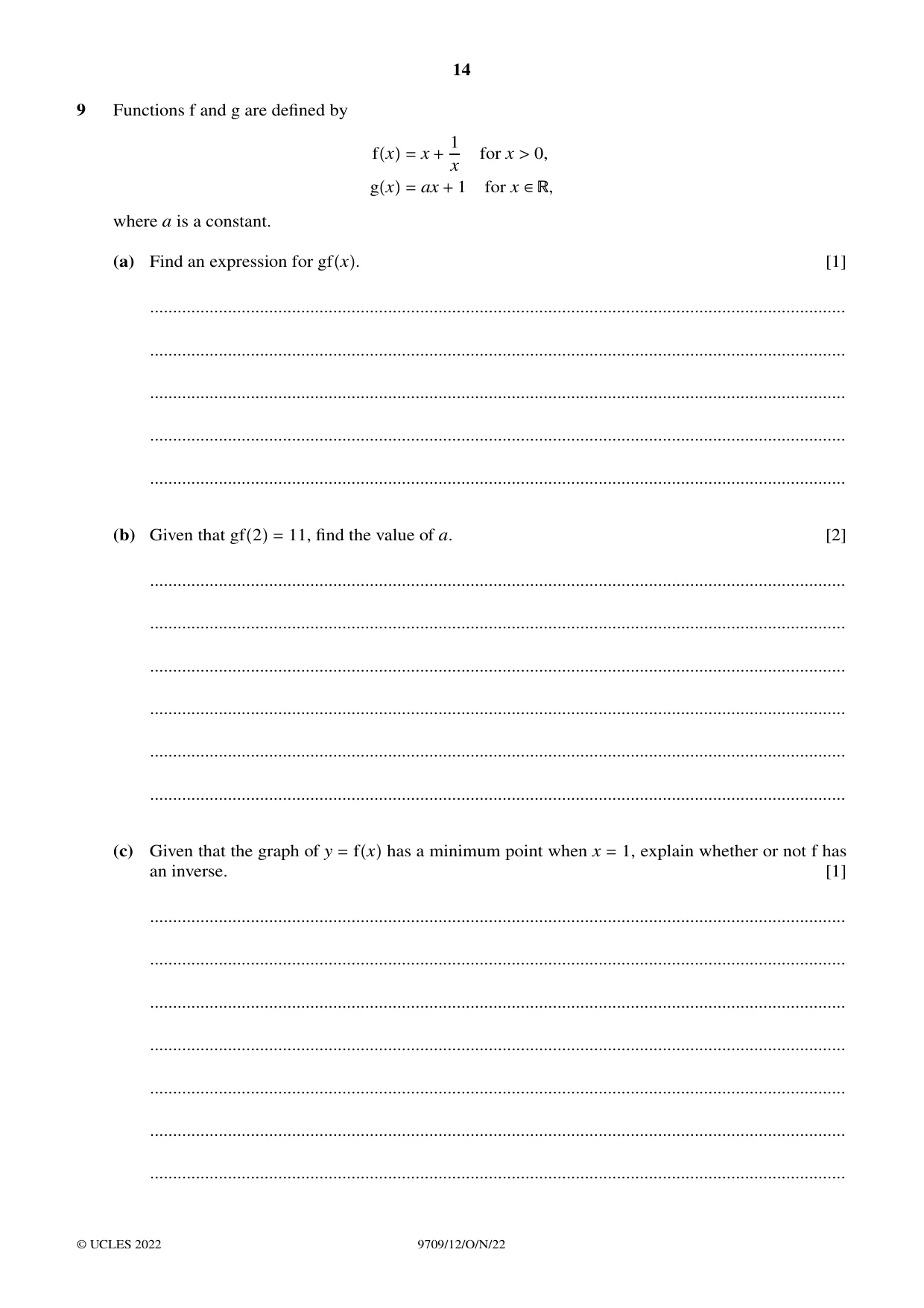 Cambridge A Level Mathematics 9709 2022 Oct/Nov Paper 1 · Variant 2 question paper, page 14 of 20