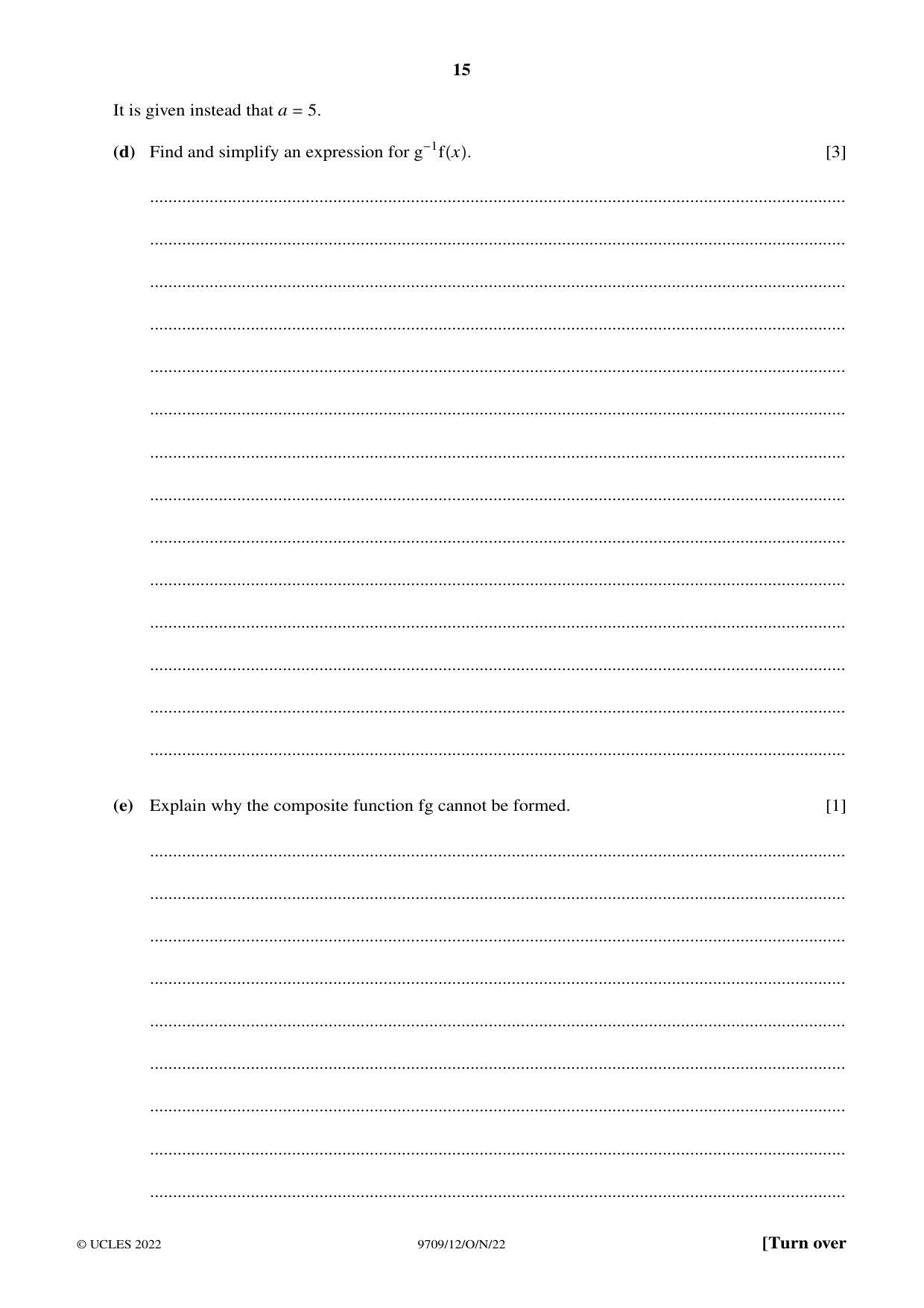 Cambridge A Level Mathematics 9709 2022 Oct/Nov Paper 1 · Variant 2 question paper, page 15 of 20