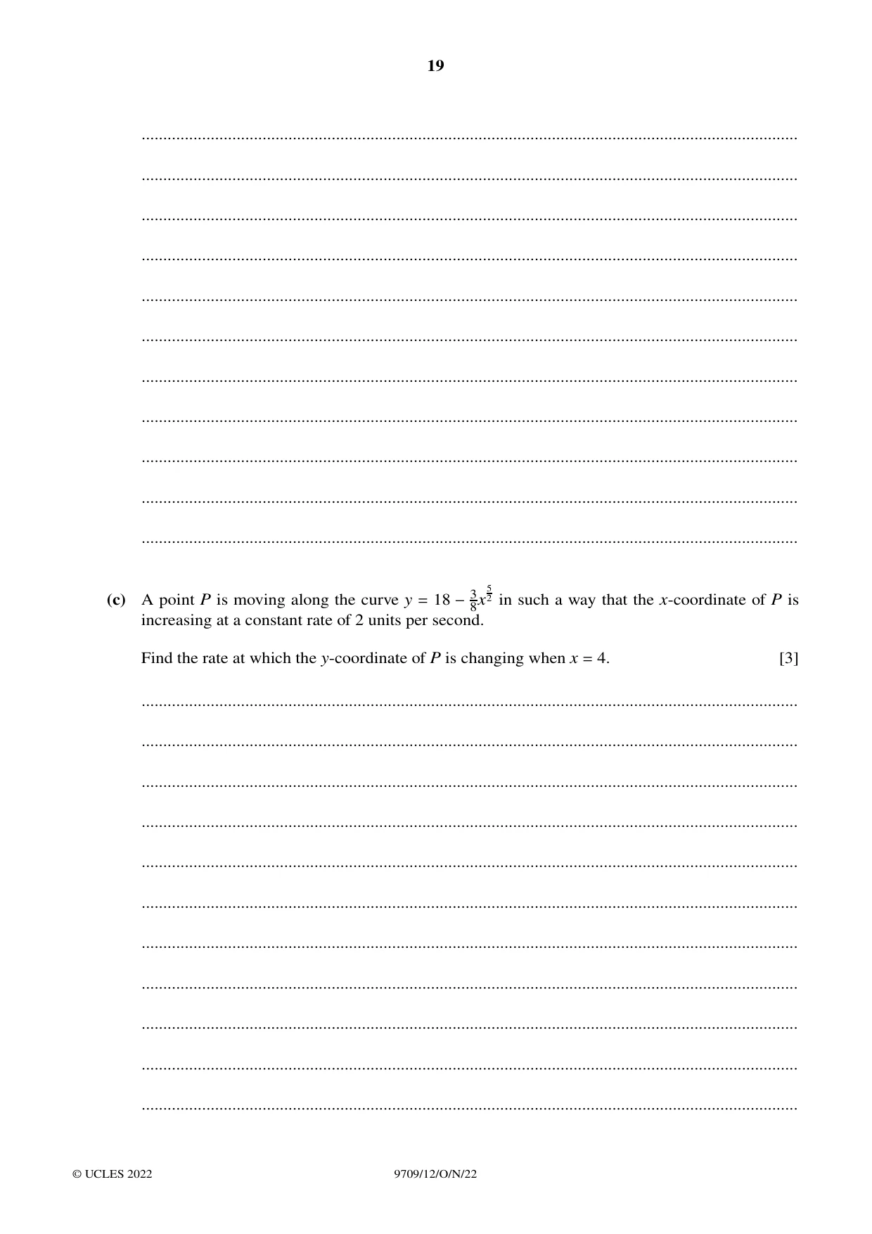 Cambridge A Level Mathematics 9709 2022 Oct/Nov Paper 1 · Variant 2 question paper, page 19 of 20