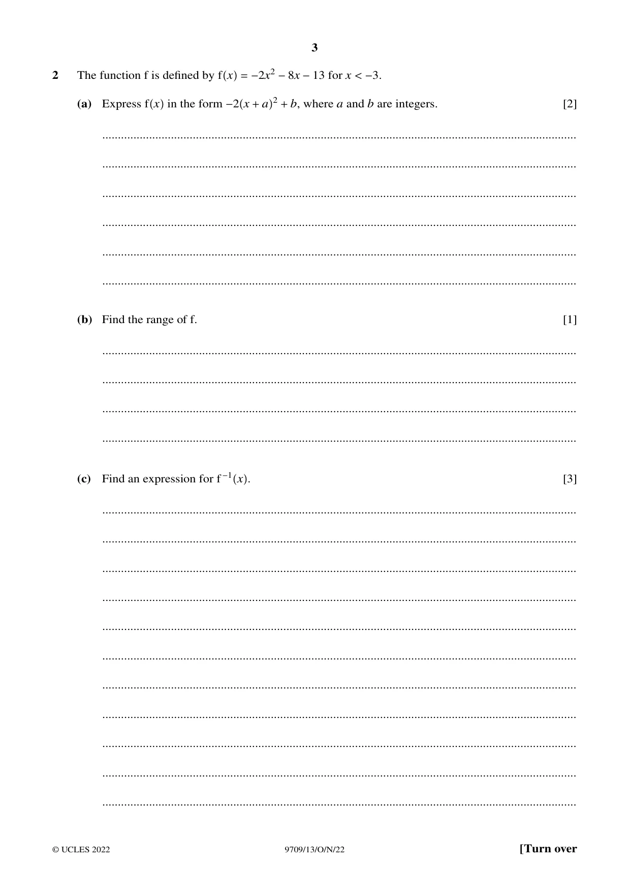 Cambridge A Level Mathematics 9709 2022 Oct/Nov Paper 1 · Variant 3 question paper, page 3 of 20