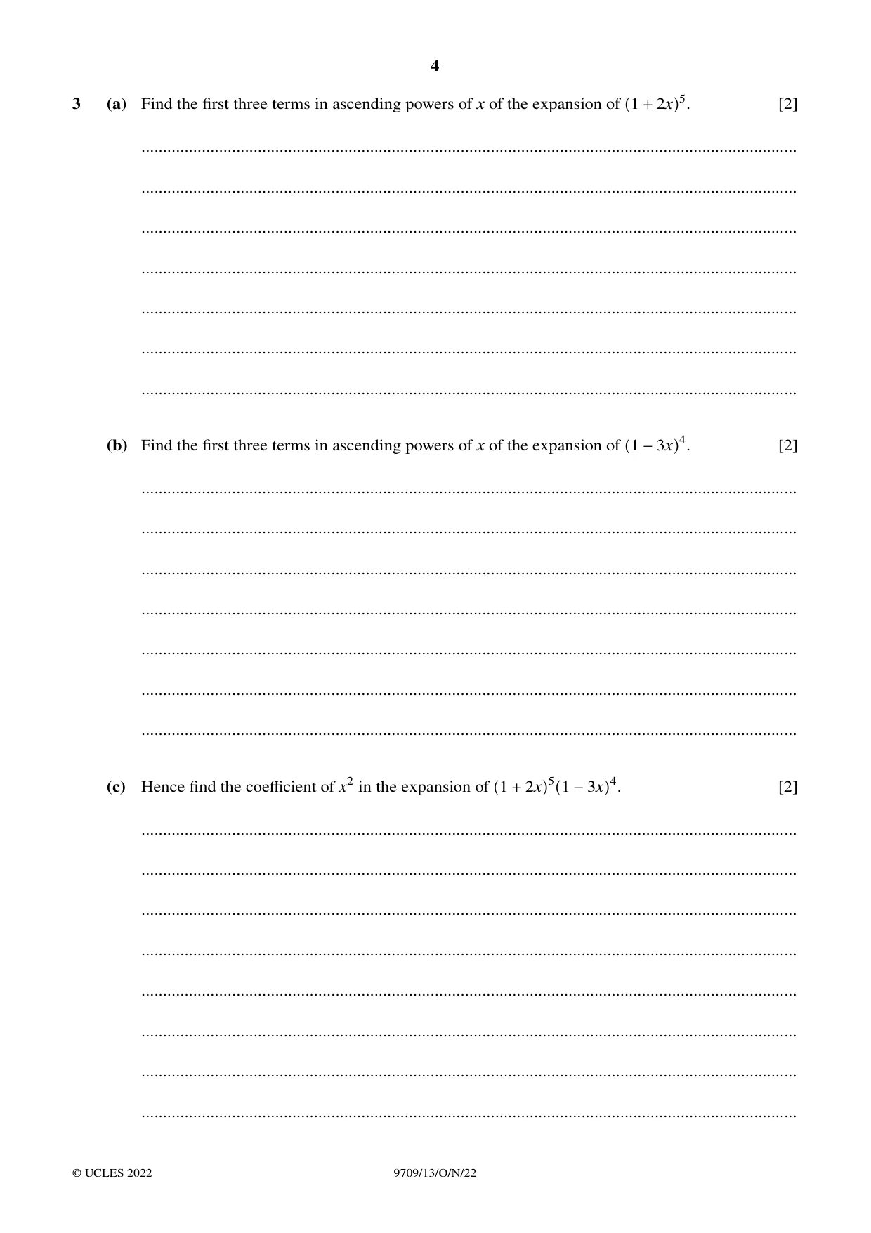 Cambridge A Level Mathematics 9709 2022 Oct/Nov Paper 1 · Variant 3 question paper, page 4 of 20