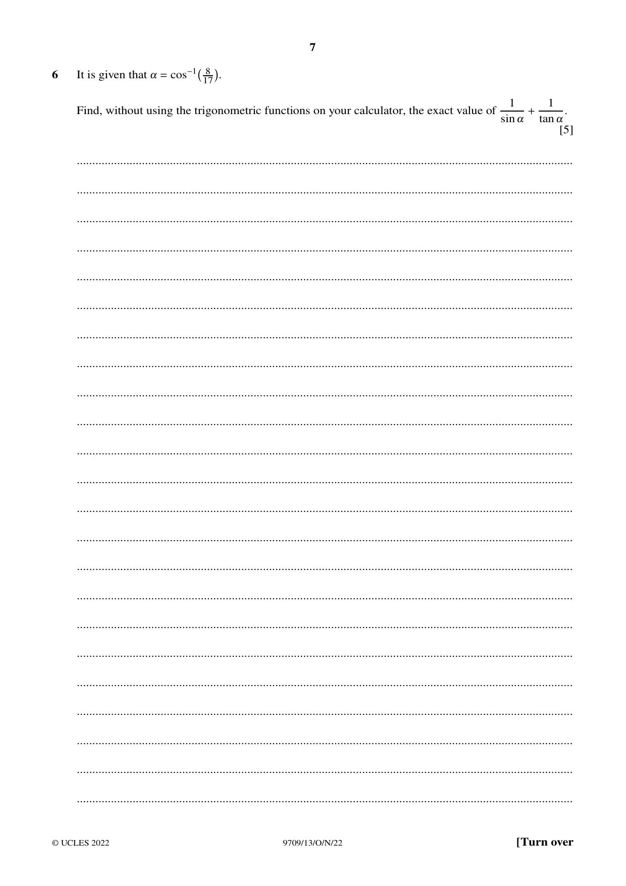 Cambridge A Level Mathematics 9709 2022 Oct/Nov Paper 1 · Variant 3 question paper, page 7 of 20