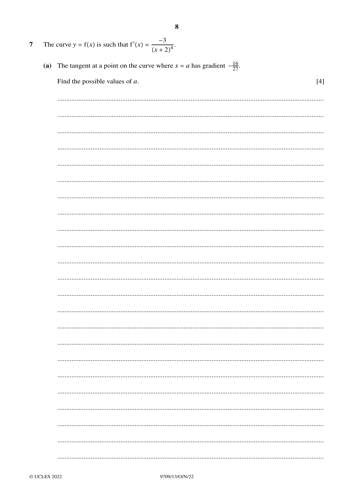 Cambridge A Level Mathematics 9709 2022 Oct/Nov Paper 1 · Variant 3 question paper, page 8 of 20