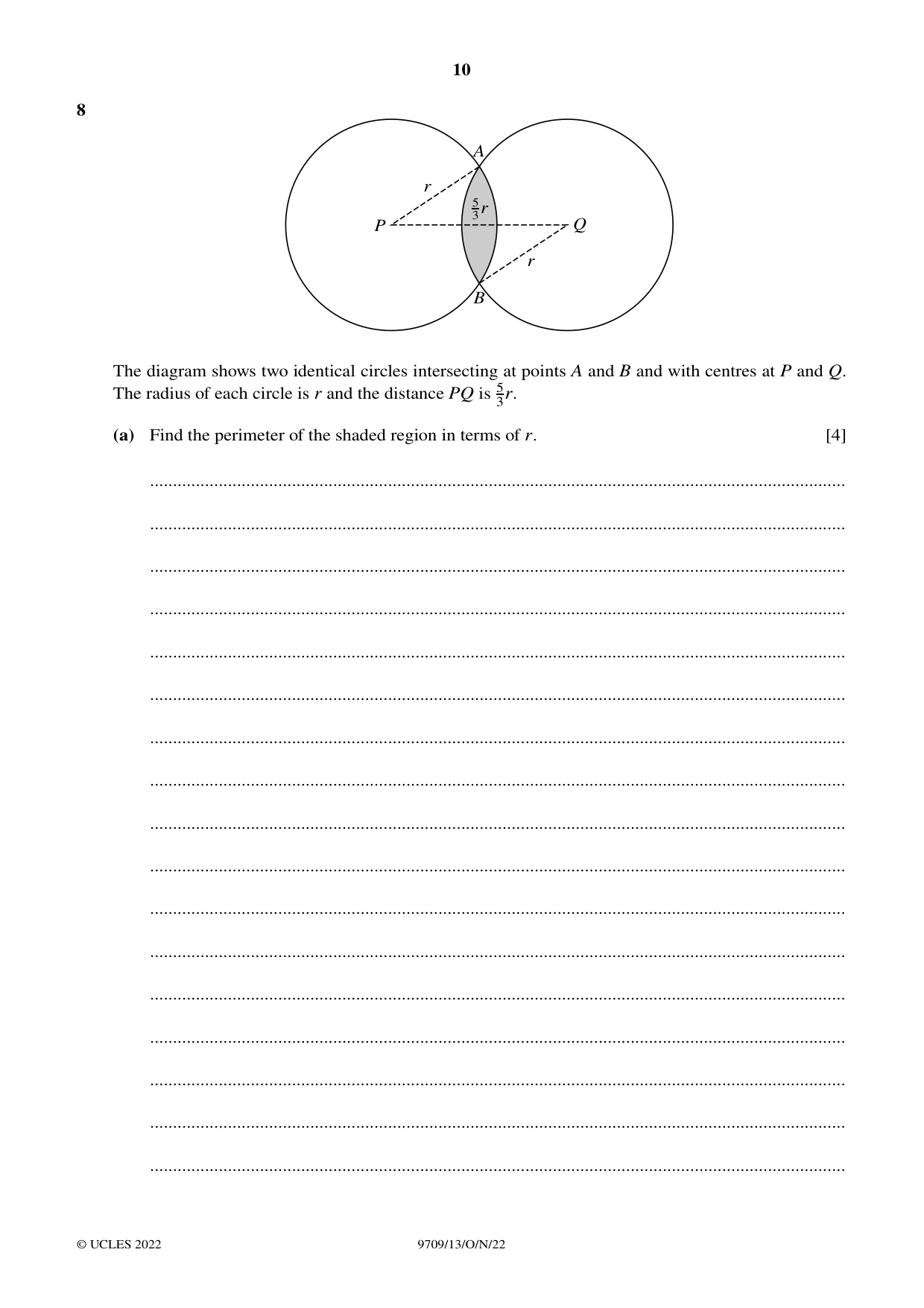 Cambridge A Level Mathematics 9709 2022 Oct/Nov Paper 1 · Variant 3 question paper, page 10 of 20