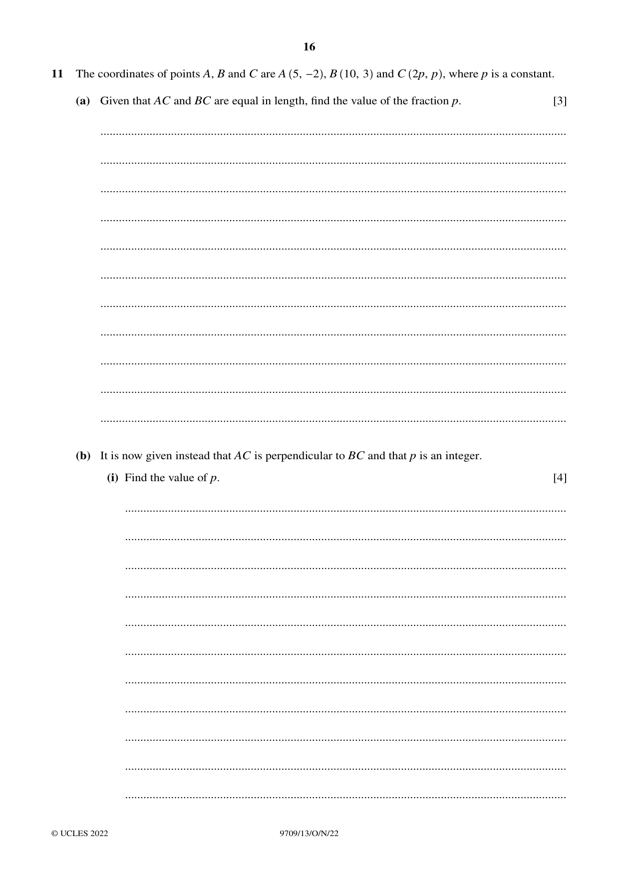 Cambridge A Level Mathematics 9709 2022 Oct/Nov Paper 1 · Variant 3 question paper, page 16 of 20