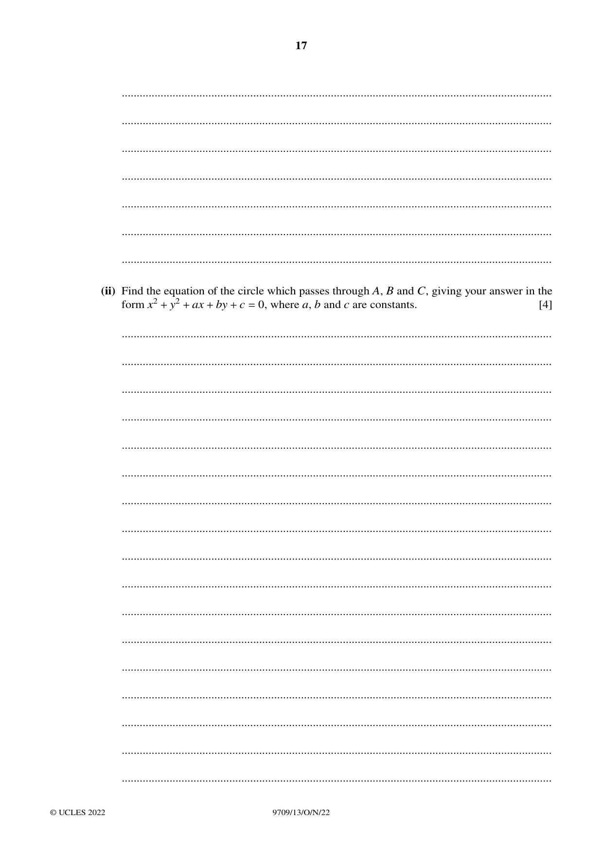 Cambridge A Level Mathematics 9709 2022 Oct/Nov Paper 1 · Variant 3 question paper, page 17 of 20