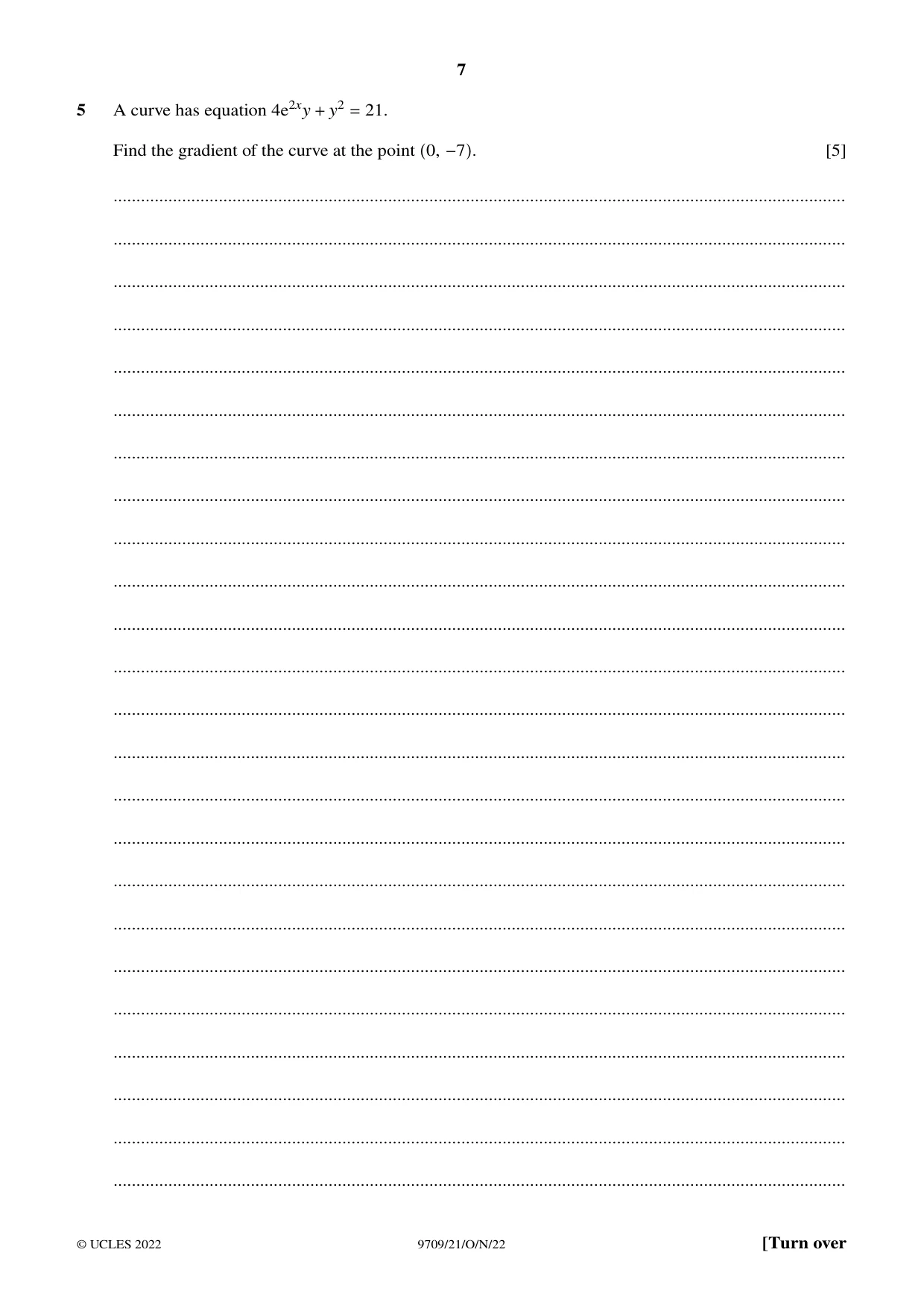 Cambridge A Level Mathematics 9709 2022 Oct/Nov Paper 2 · Variant 1 question paper, page 7 of 16