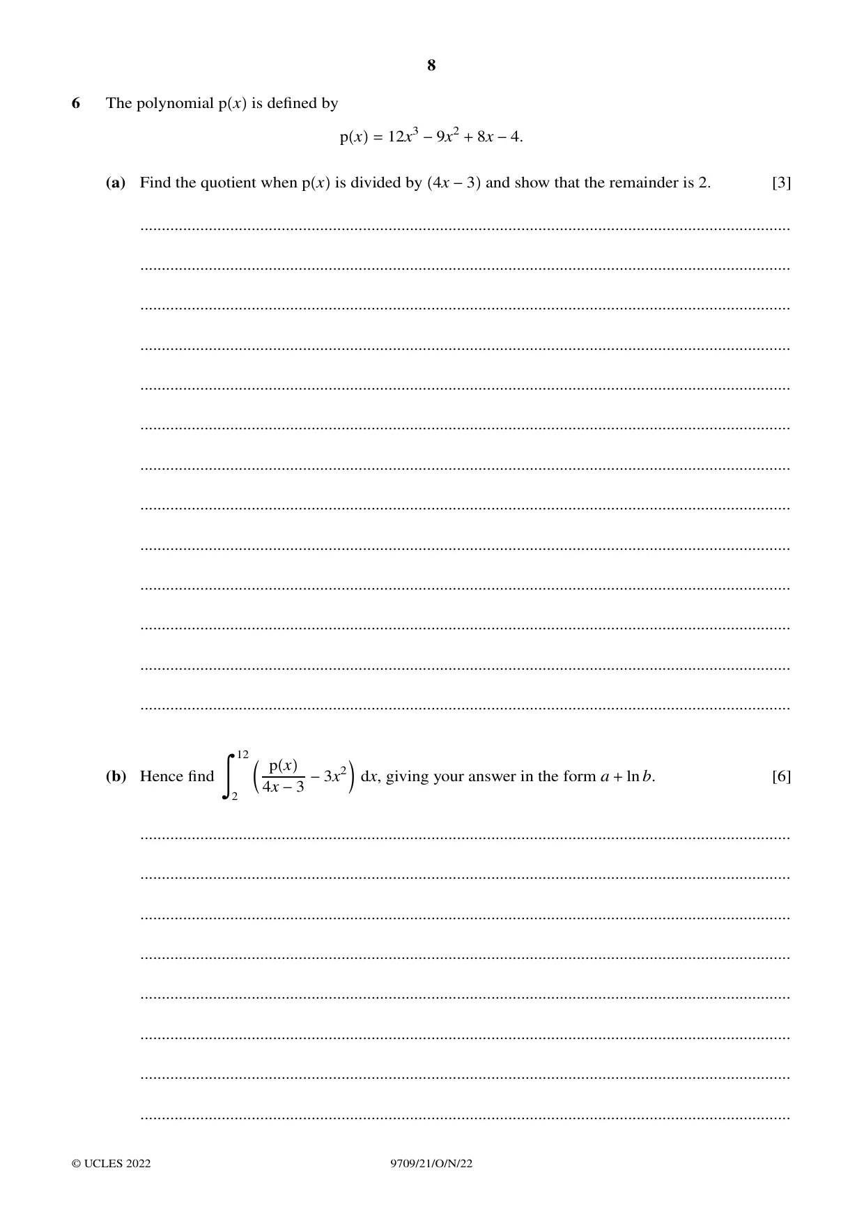 Cambridge A Level Mathematics 9709 2022 Oct/Nov Paper 2 · Variant 1 question paper, page 8 of 16