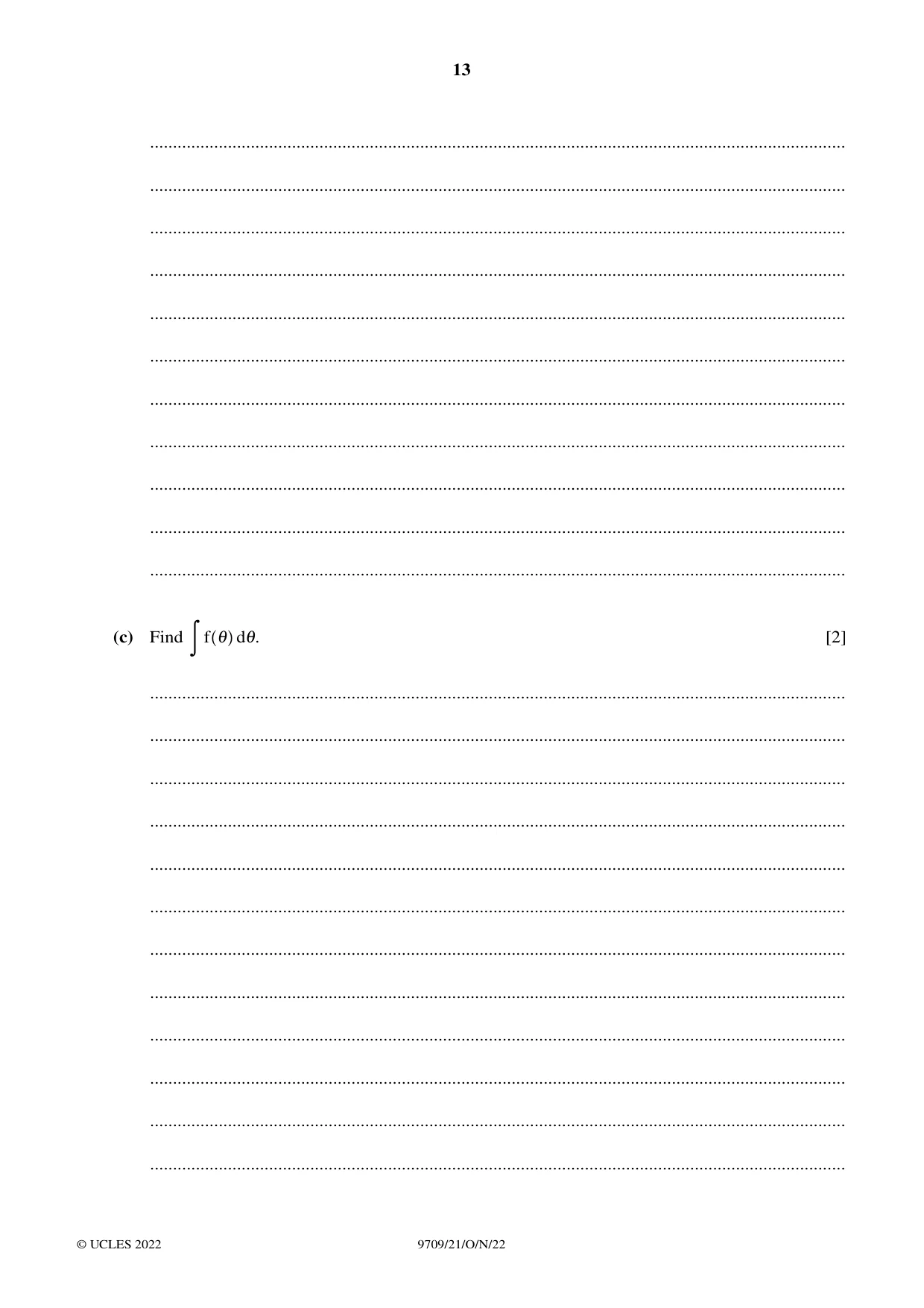 Cambridge A Level Mathematics 9709 2022 Oct/Nov Paper 2 · Variant 1 question paper, page 13 of 16