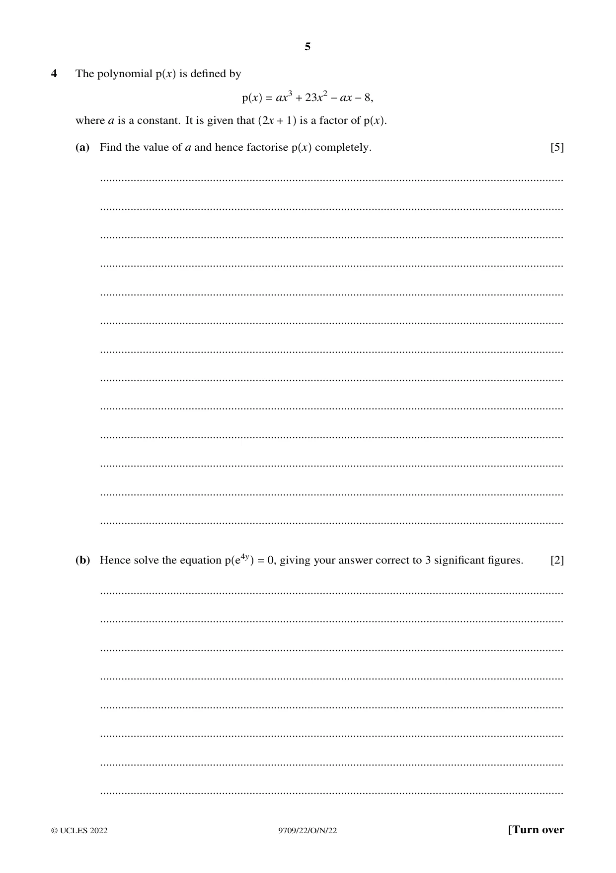 Cambridge A Level Mathematics 9709 2022 Oct/Nov Paper 2 · Variant 2 question paper, page 5 of 12