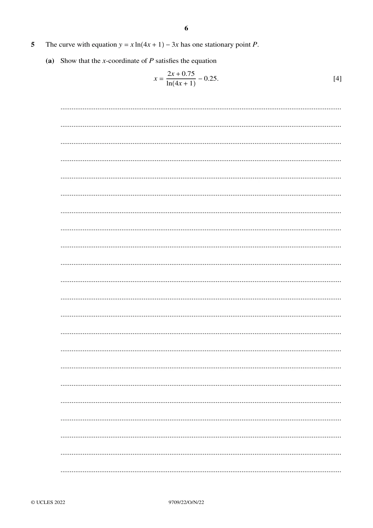 Cambridge A Level Mathematics 9709 2022 Oct/Nov Paper 2 · Variant 2 question paper, page 6 of 12