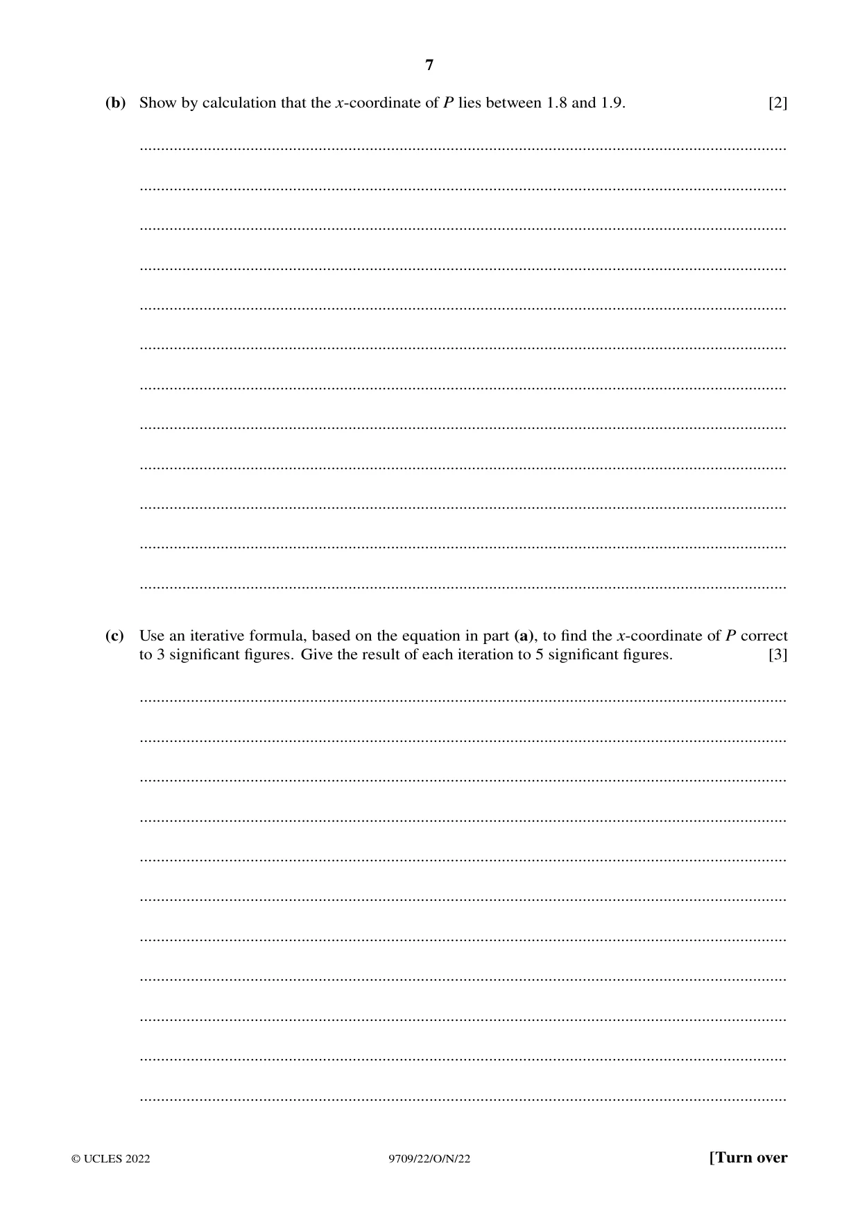 Cambridge A Level Mathematics 9709 2022 Oct/Nov Paper 2 · Variant 2 question paper, page 7 of 12