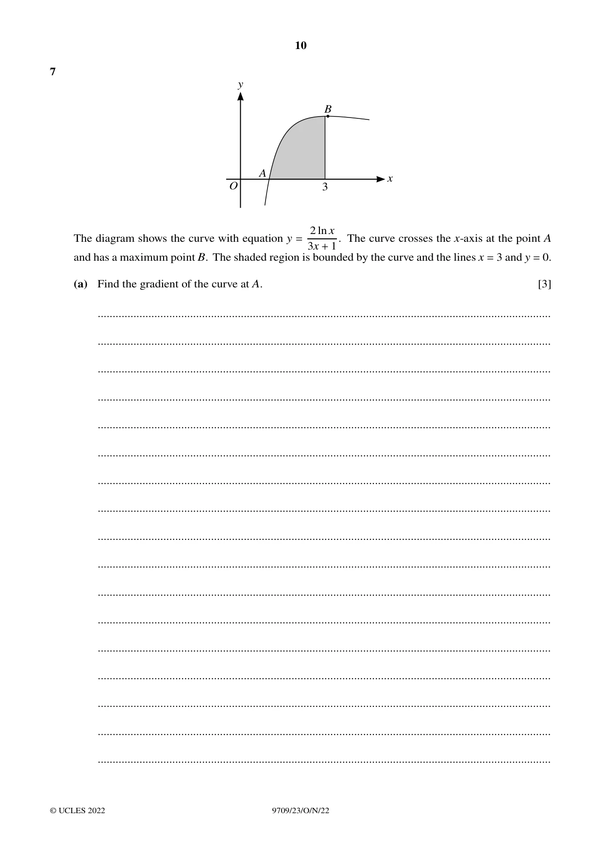Cambridge A Level Mathematics 9709 2022 Oct/Nov Paper 2 · Variant 3 question paper, page 10 of 16