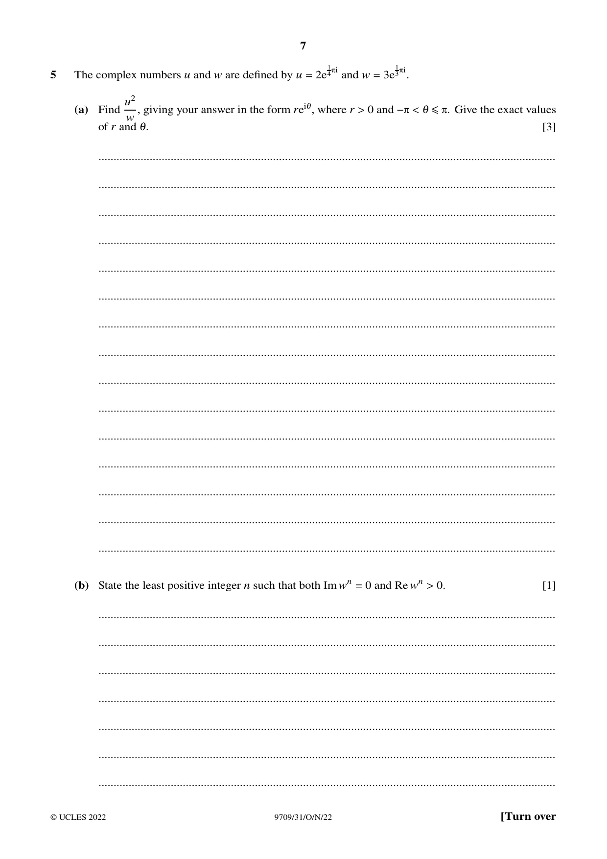 Cambridge A Level Mathematics 9709 2022 Oct/Nov Paper 3 · Variant 1 question paper, page 7 of 20