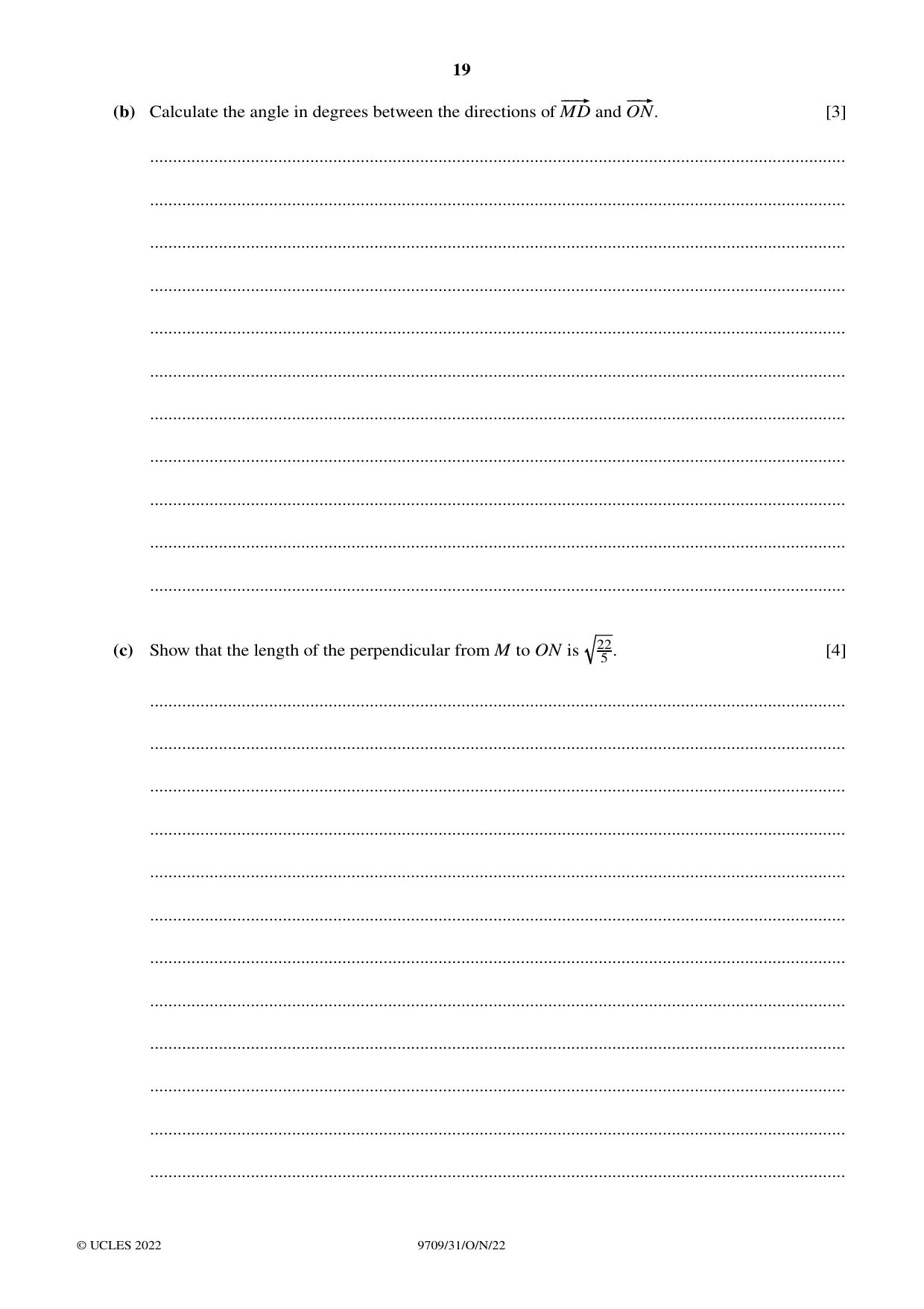 Cambridge A Level Mathematics 9709 2022 Oct/Nov Paper 3 · Variant 1 question paper, page 19 of 20