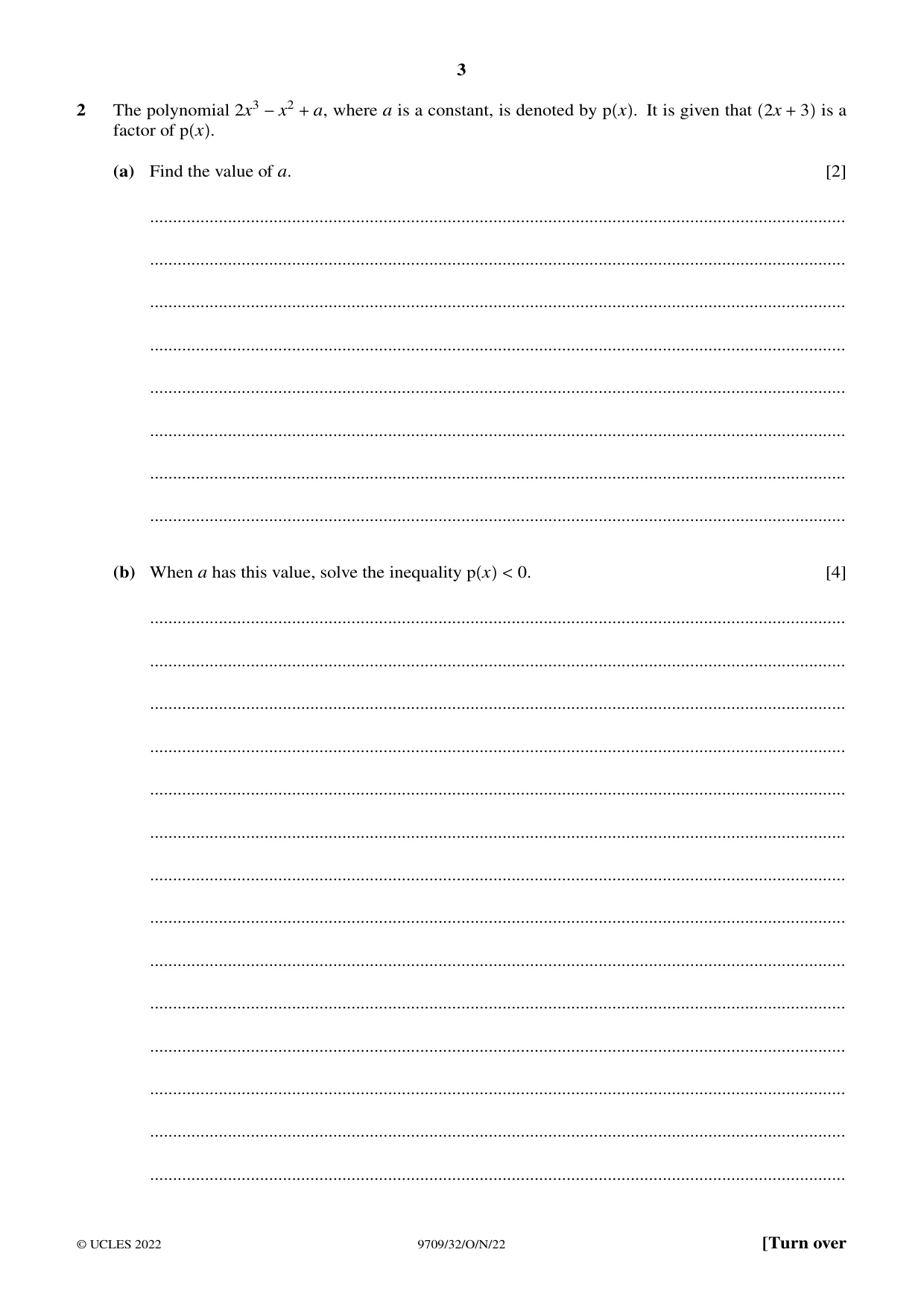 Cambridge A Level Mathematics 9709 2022 Oct/Nov Paper 3 · Variant 2 question paper, page 3 of 20